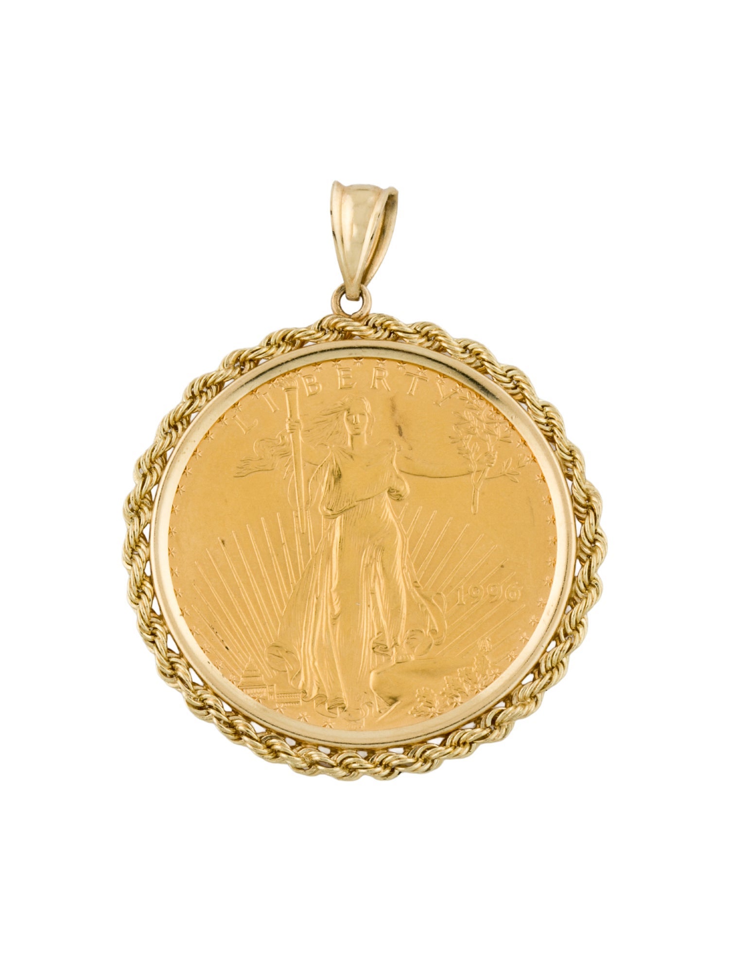 Necklace 1996 American Gold Eagle 1oz. Fine Gold In Rope Bezel Pedant