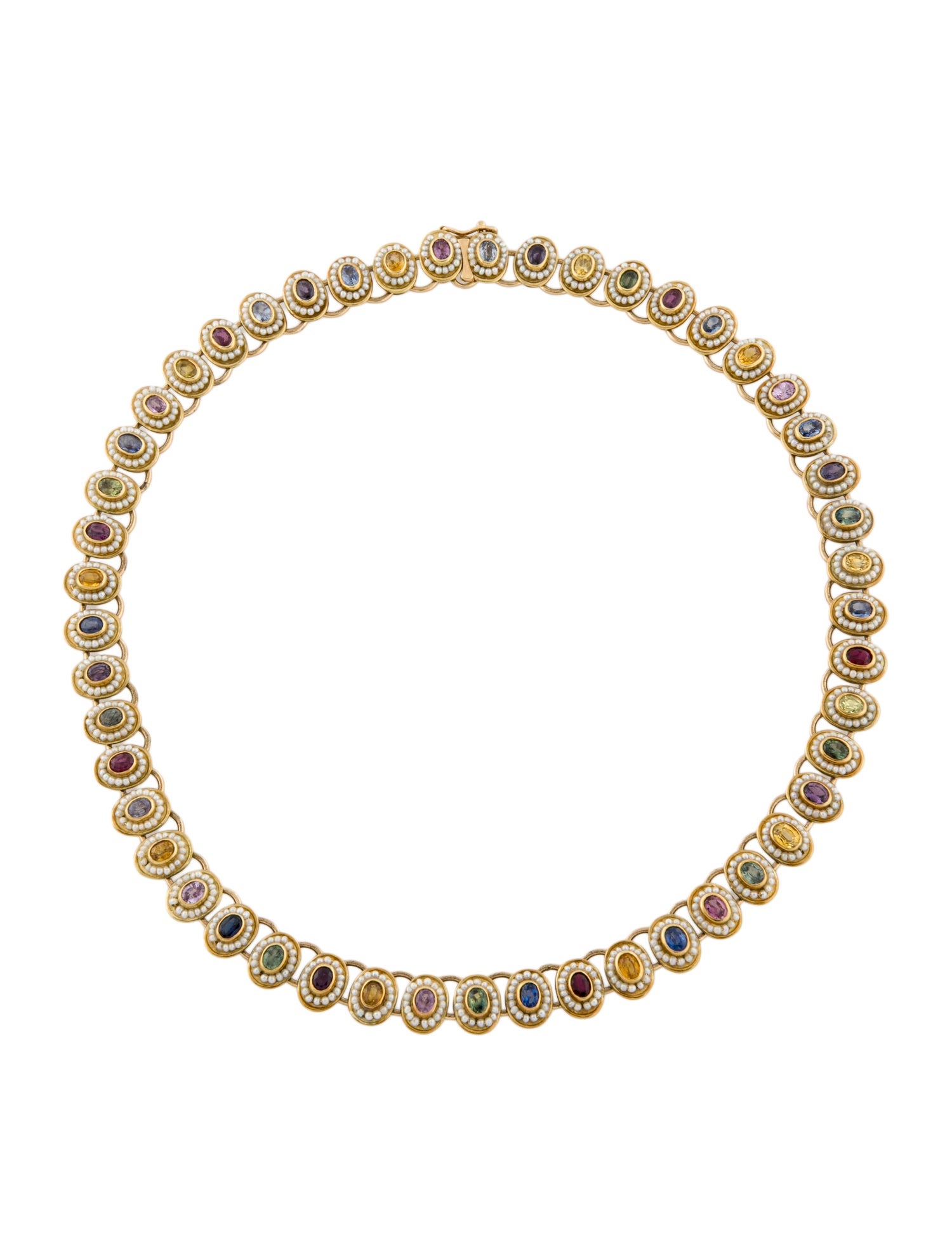 Necklace Vintage 18K Pearl, Ruby & Multi-Color Sapphire Choker