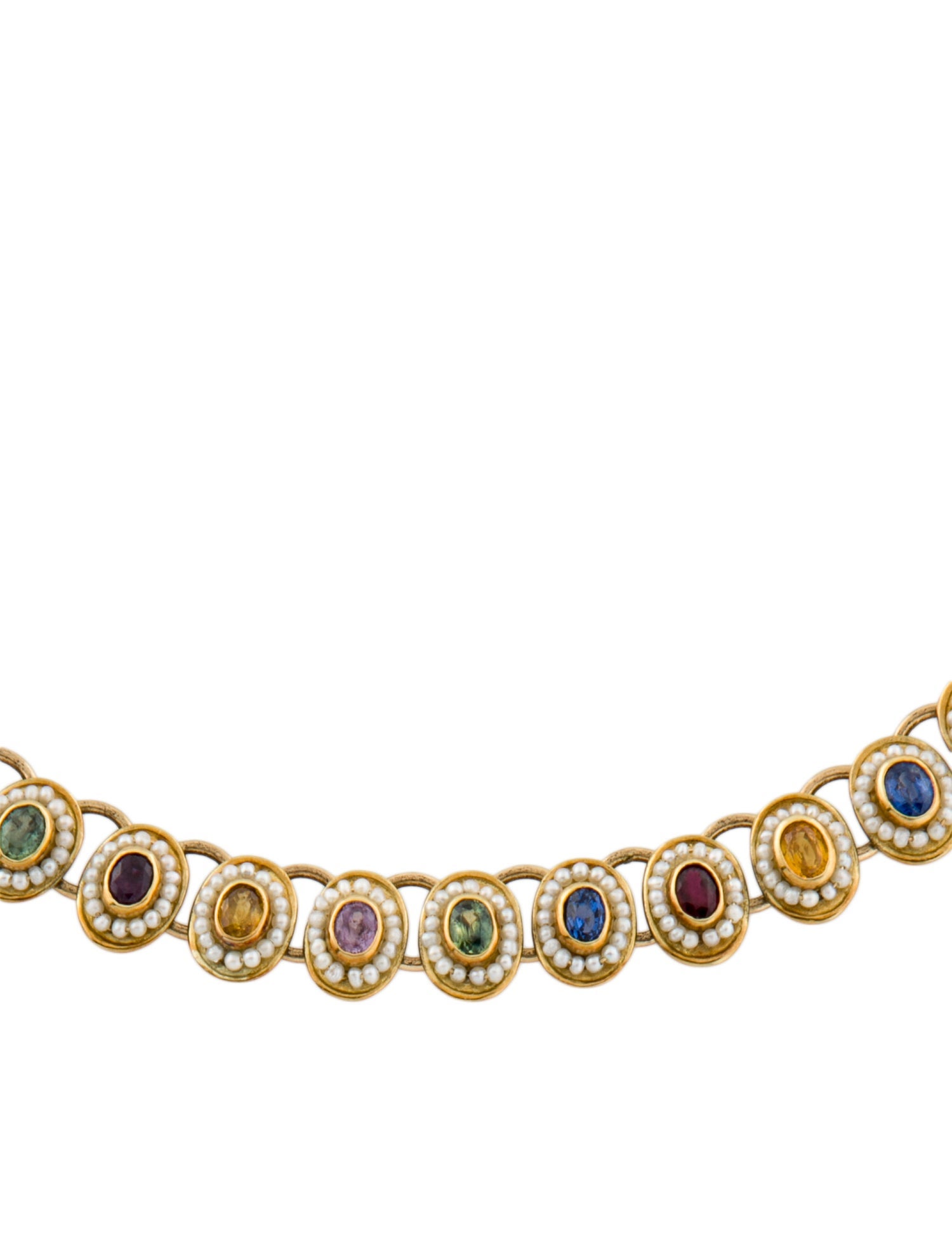 Necklace Vintage 18K Pearl, Ruby & Multi-Color Sapphire Choker