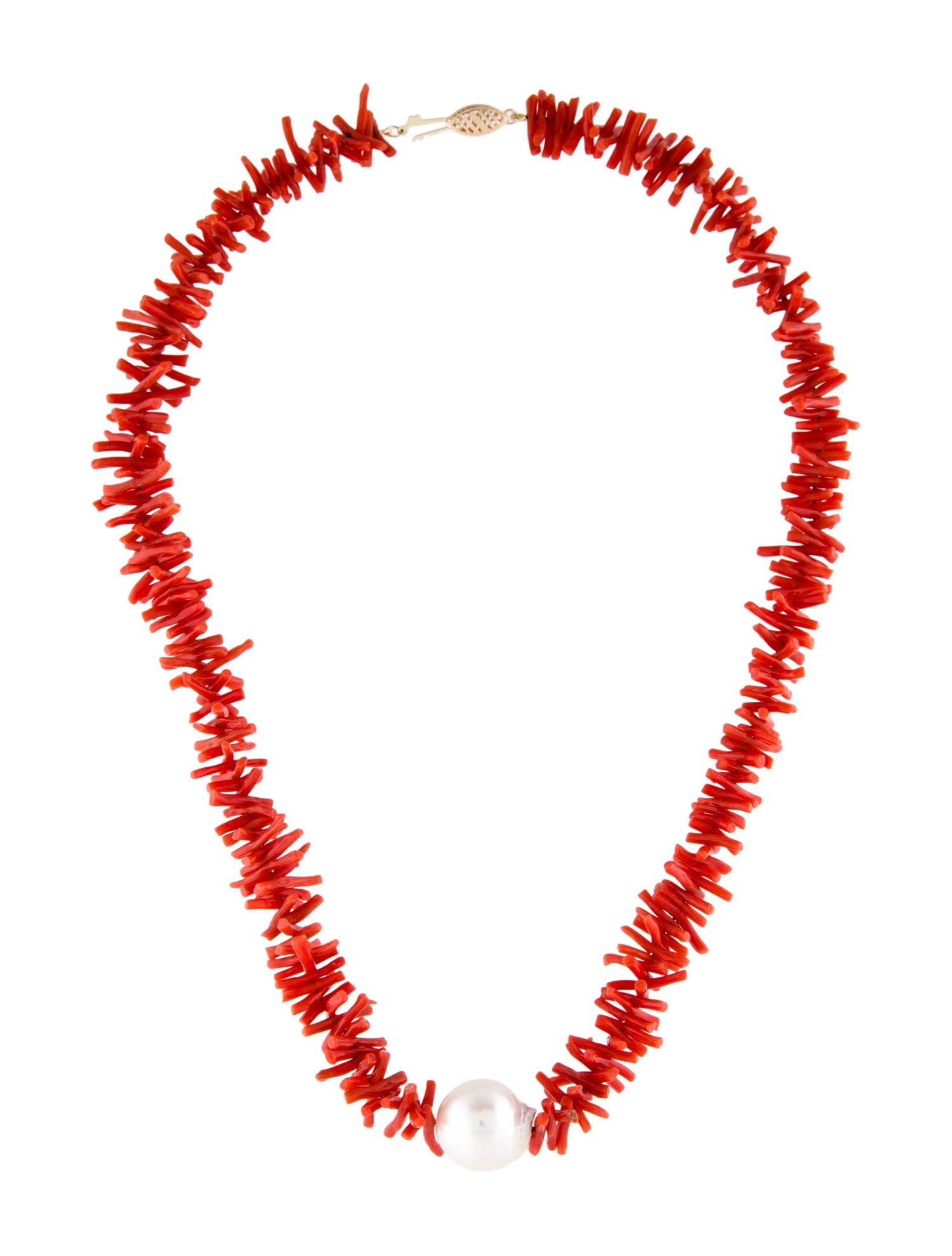 Necklace 10K Coral & Pearl Collar