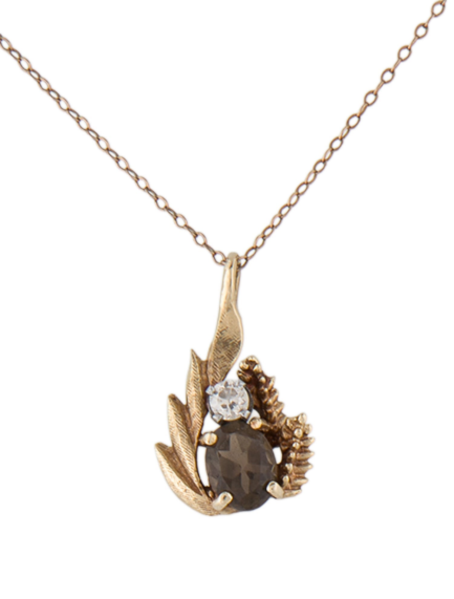 Necklace 10K 1.47ct Smoky Quartz & Diamond Pendant