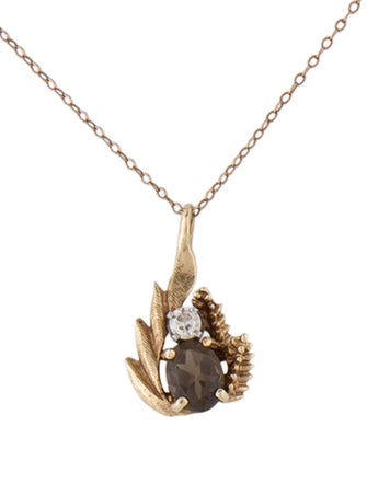 Necklace 10K 1.47ct Smoky Quartz & Diamond Pendant Necklace