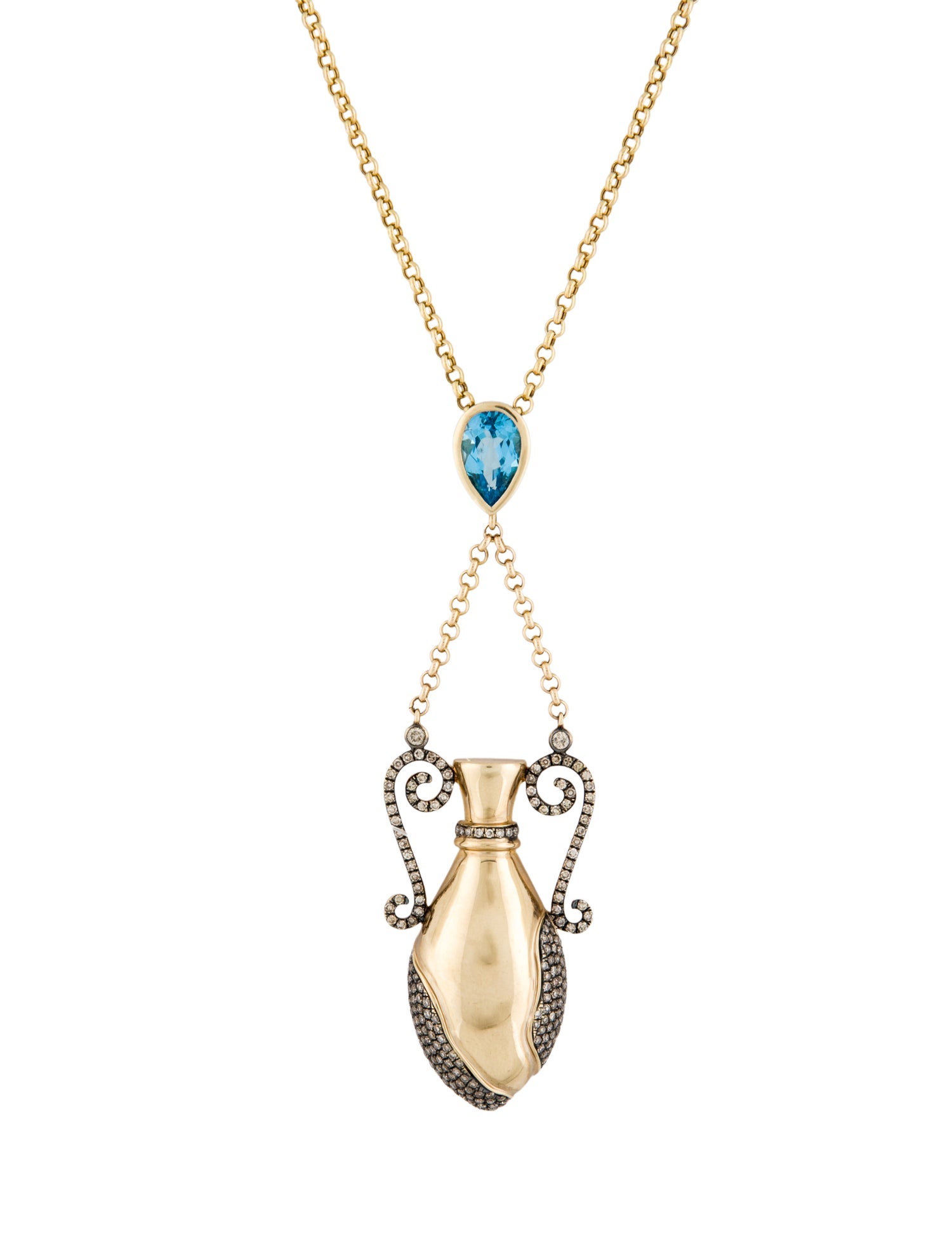 Necklace 10K Topaz & Diamond Drop Pendant