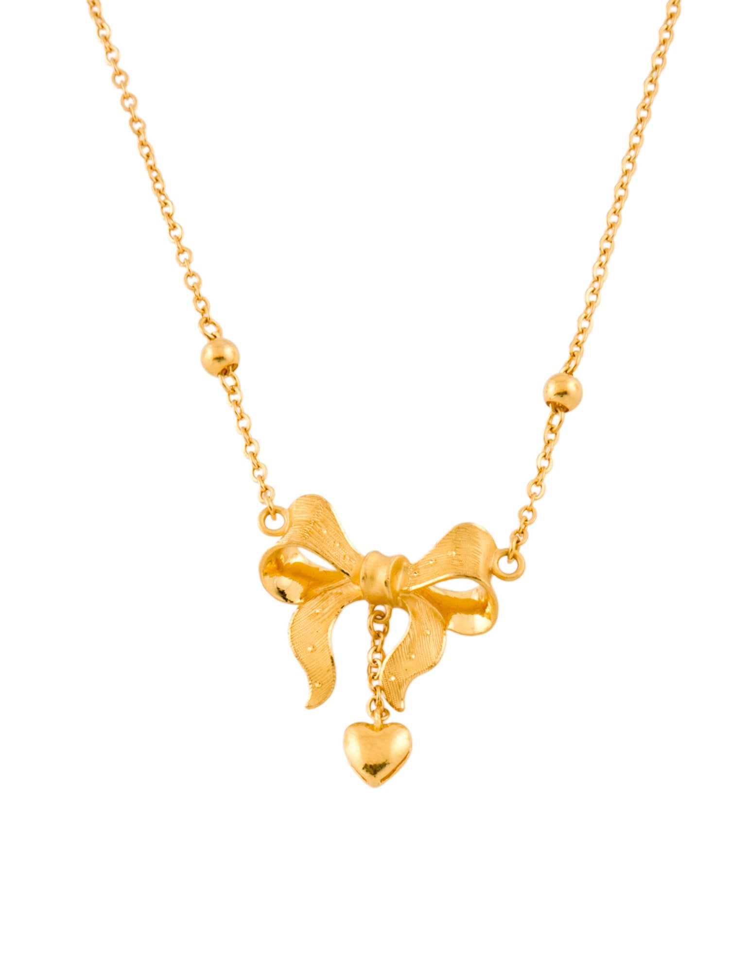 Necklace 24K Heart & Bow Pendant