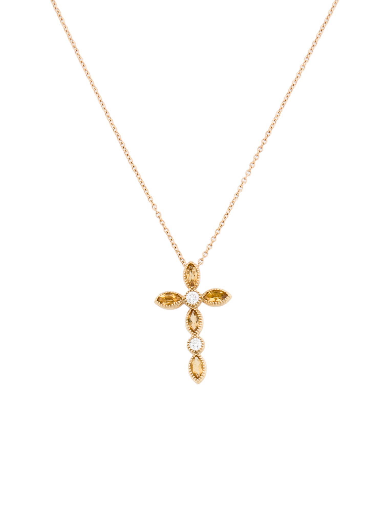 Necklace 14K Citrine & Diamond Cross Pendant