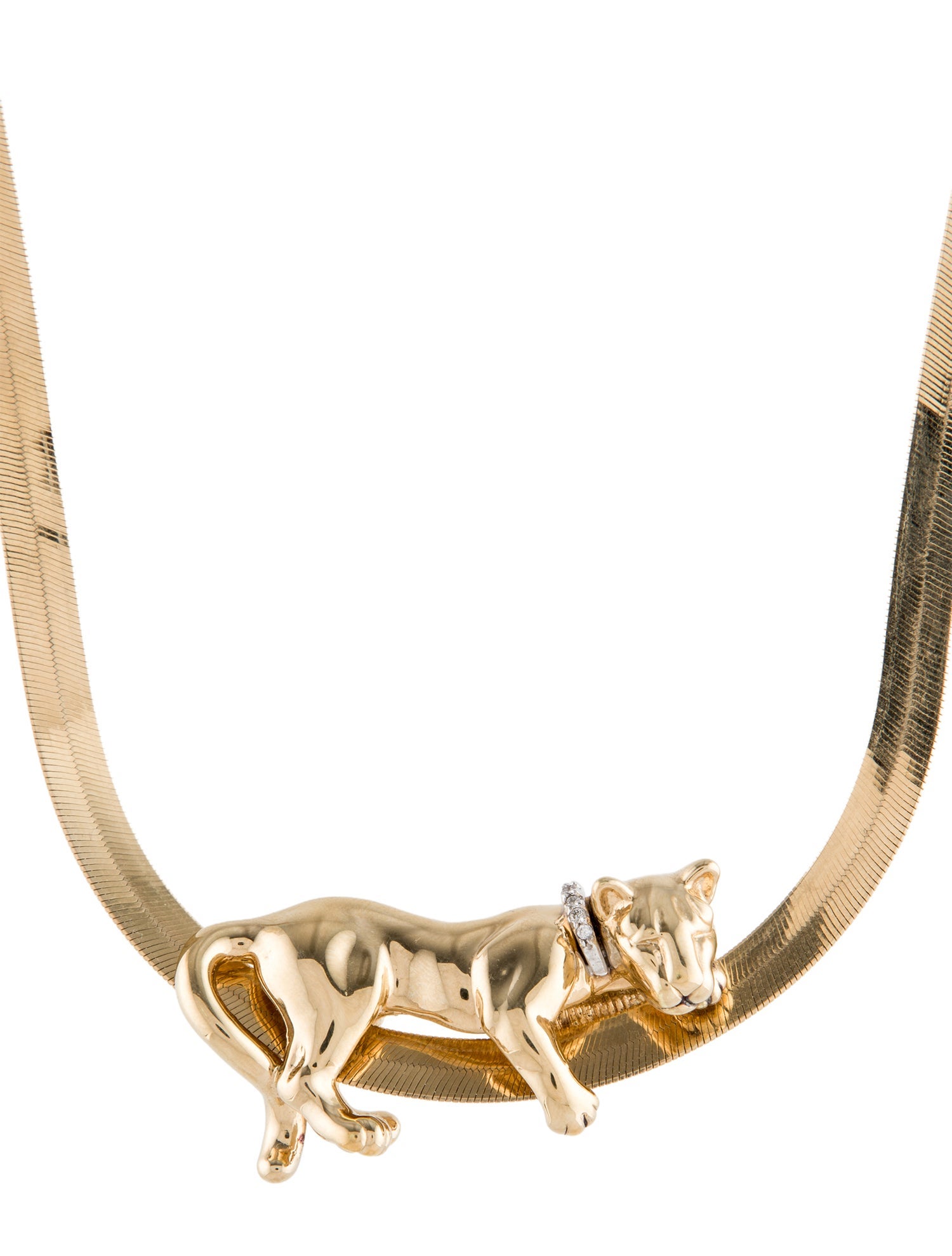 Necklace 14k Diamond Panther Slider Pendant w/ Herringbone Chain