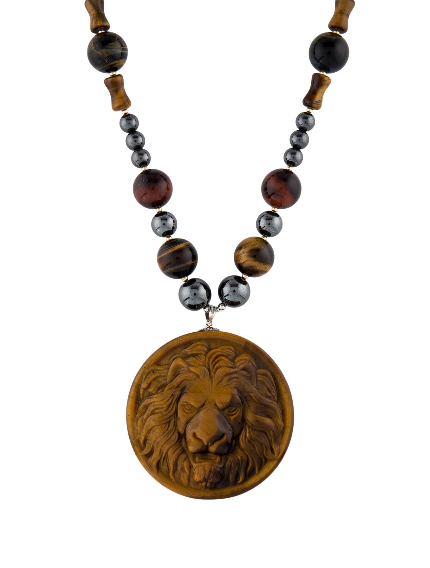 Necklace Tigers Eye Quartz & Hematine Bead Pendant