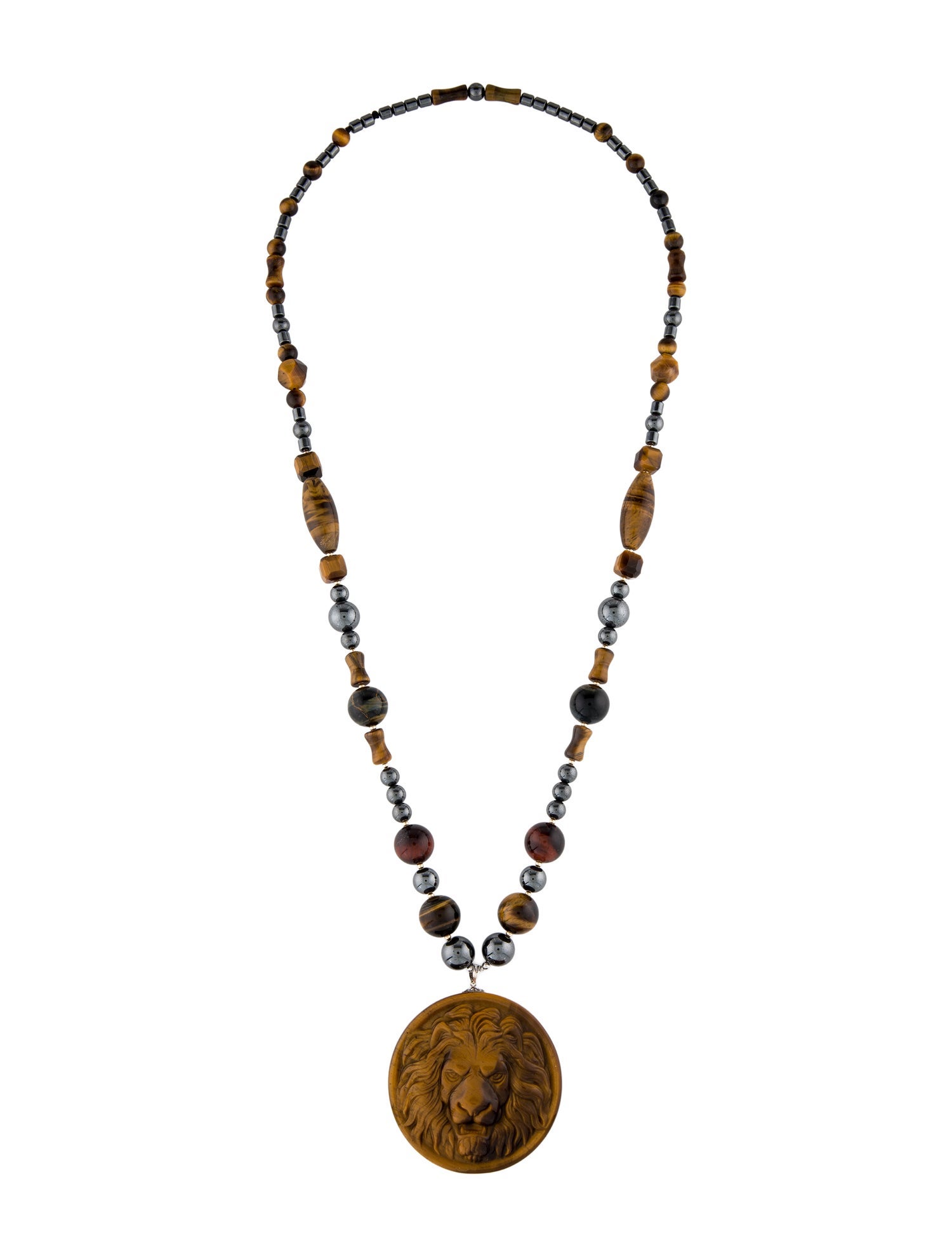Necklace Tigers Eye Quartz & Hematine Bead Pendant