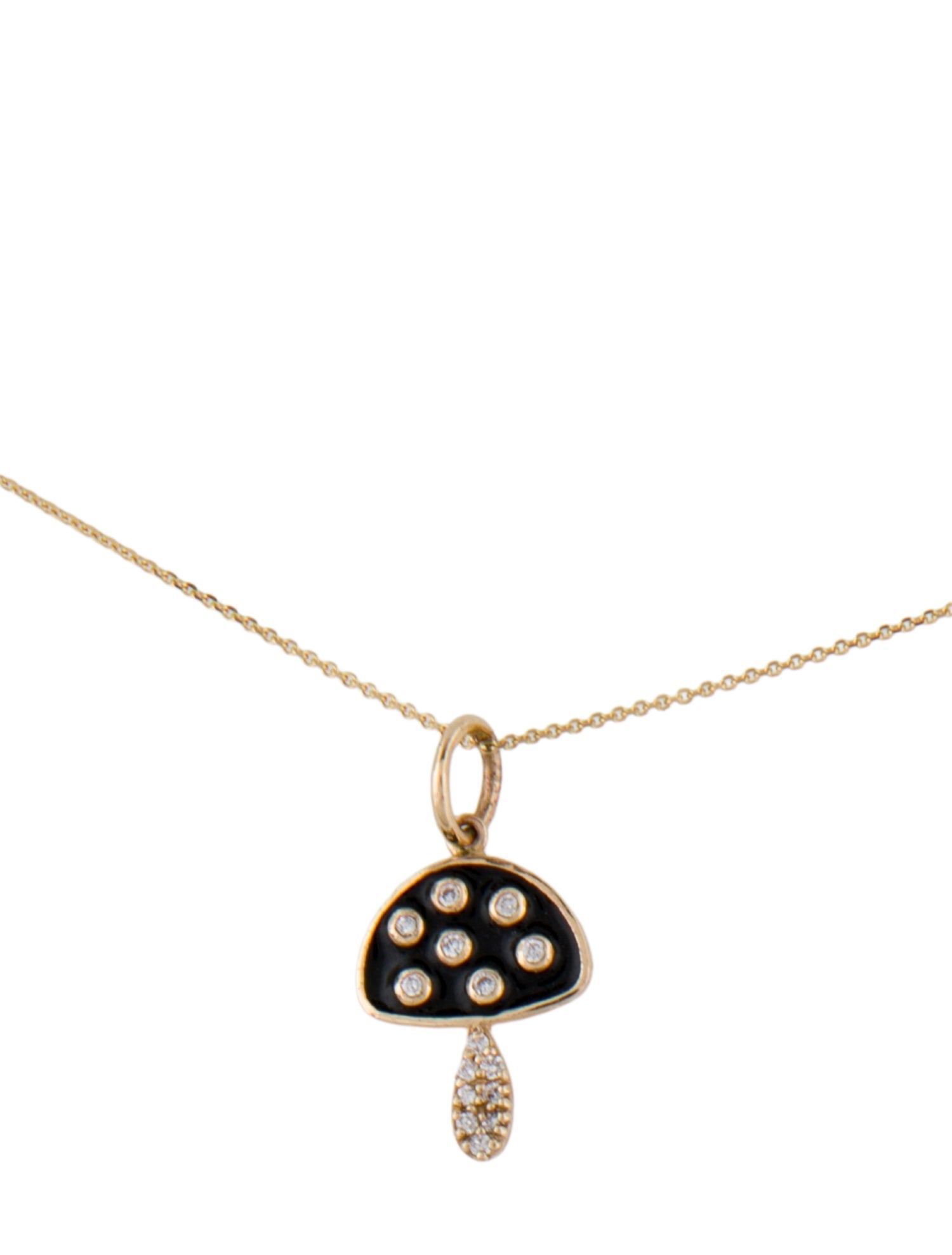 Necklace 14K Enamel & Diamond Mushroom Pendant