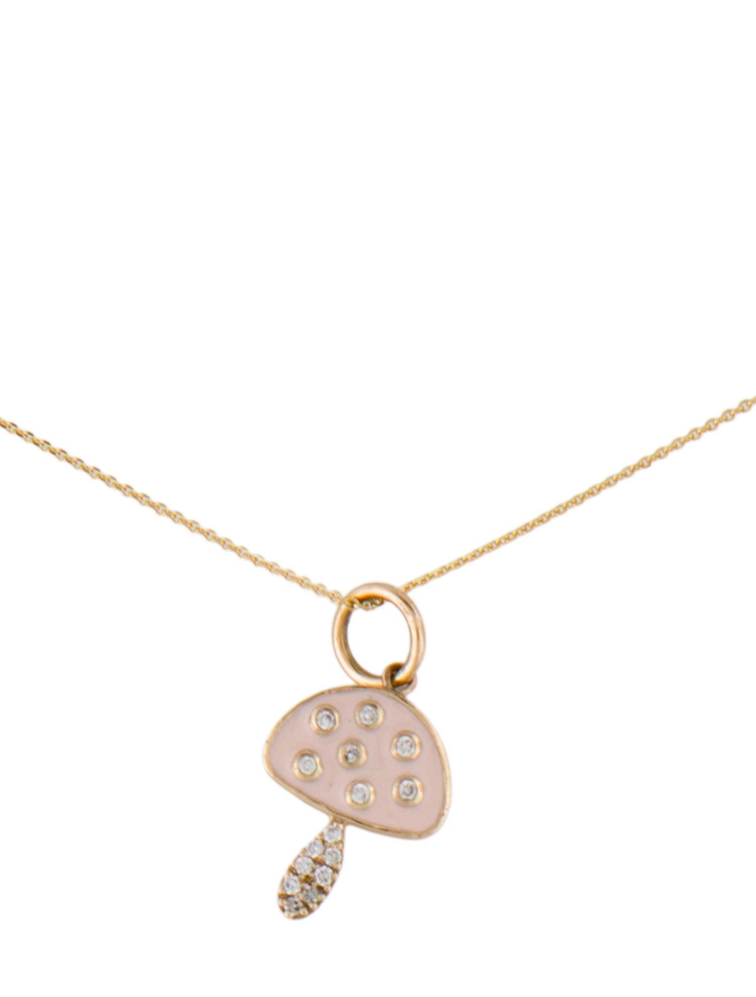 Necklace 14K Enamel & Diamond Mushroom Pendant