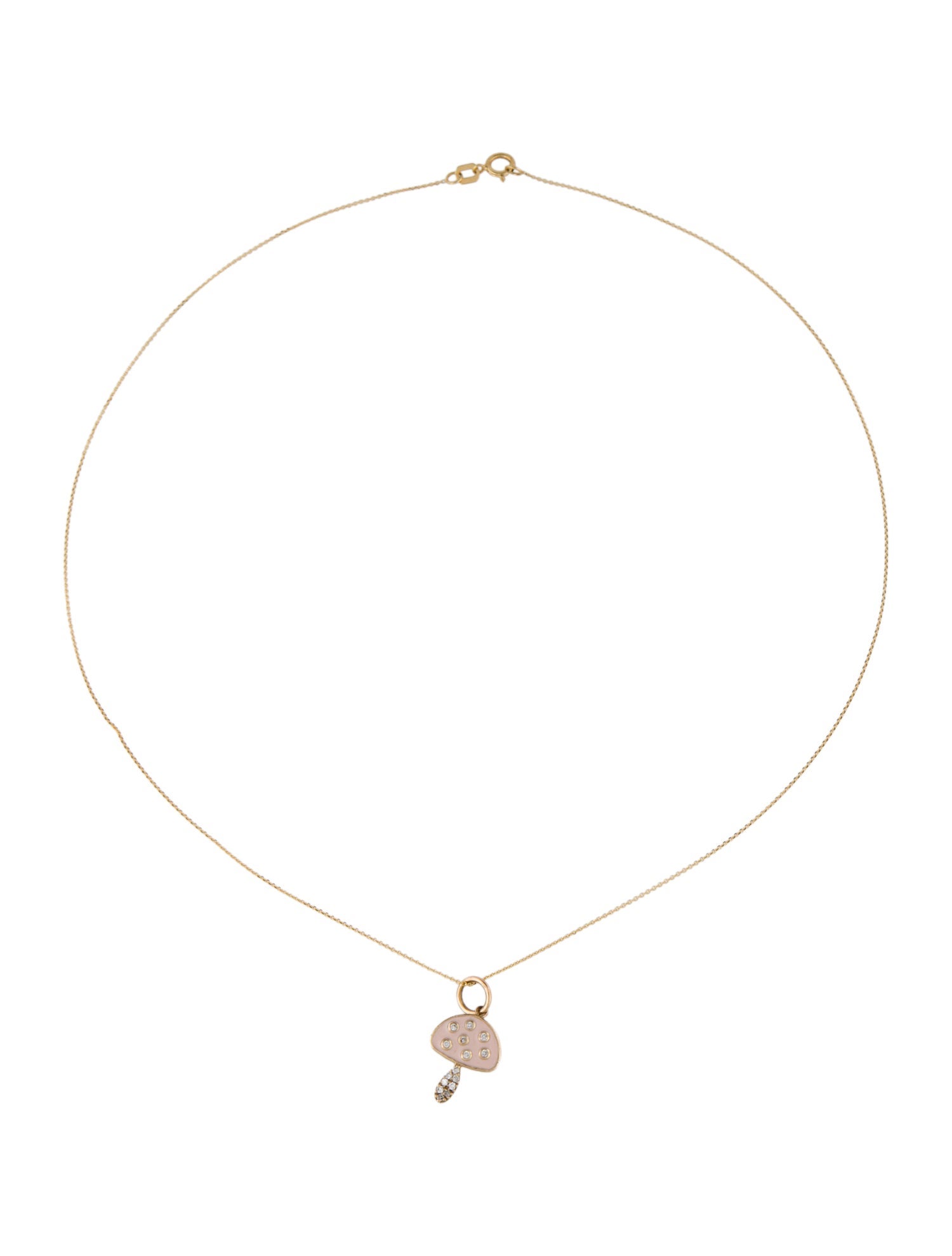Necklace 14K Enamel & Diamond Mushroom Pendant