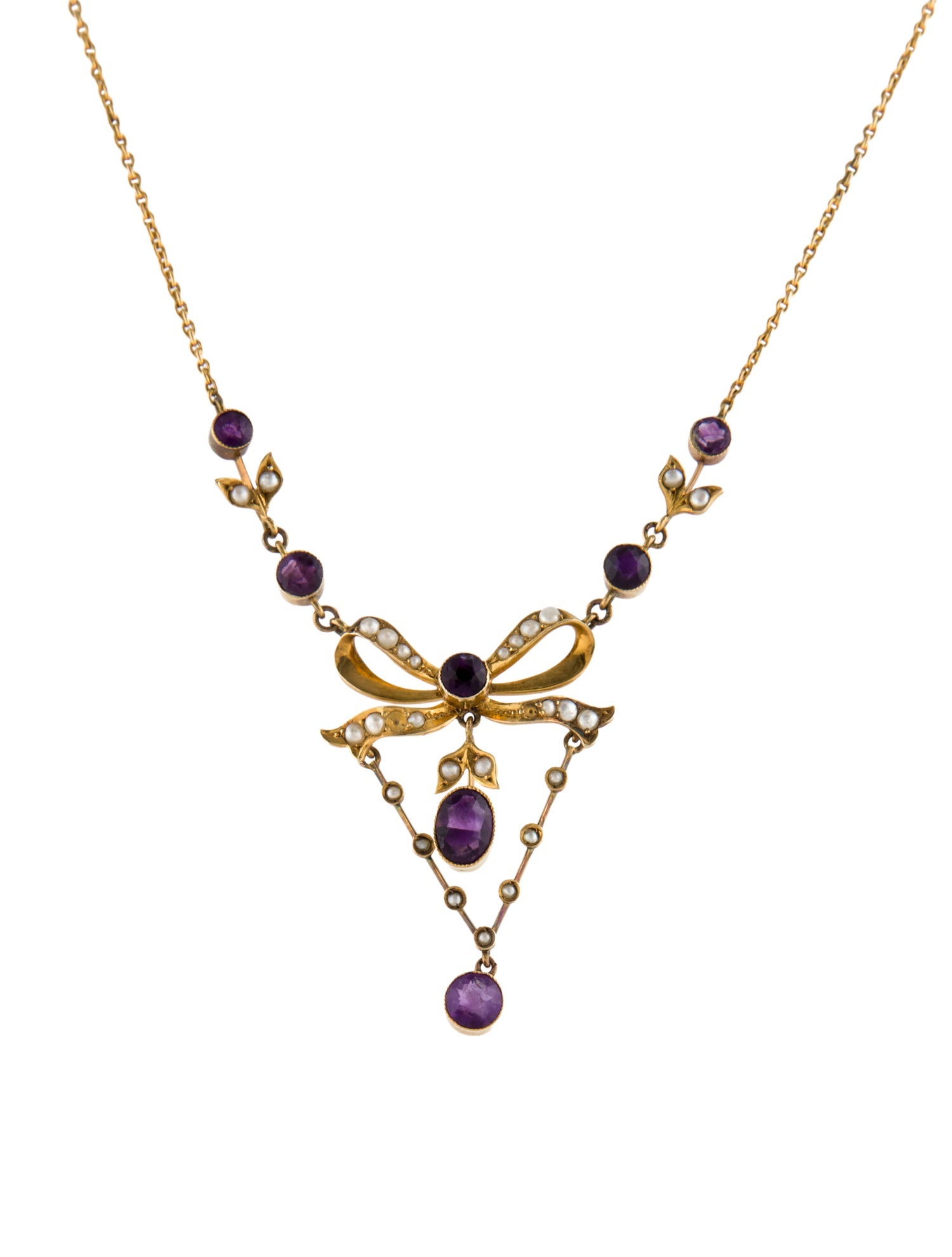 Necklace Vintage 10K Pearl & 2.06ctw Amethyst Pendant