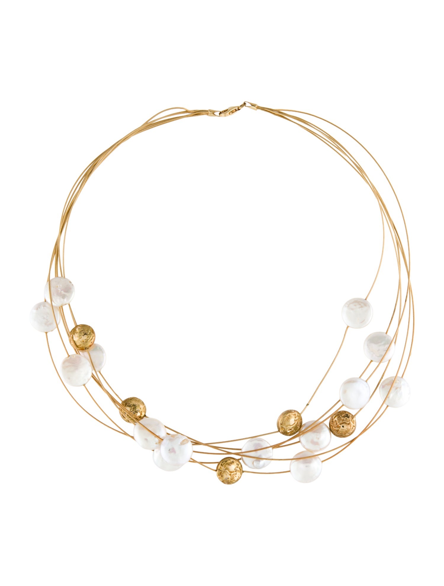 Necklace 18K Coin Pearl & Diamond Multistrand Necklace