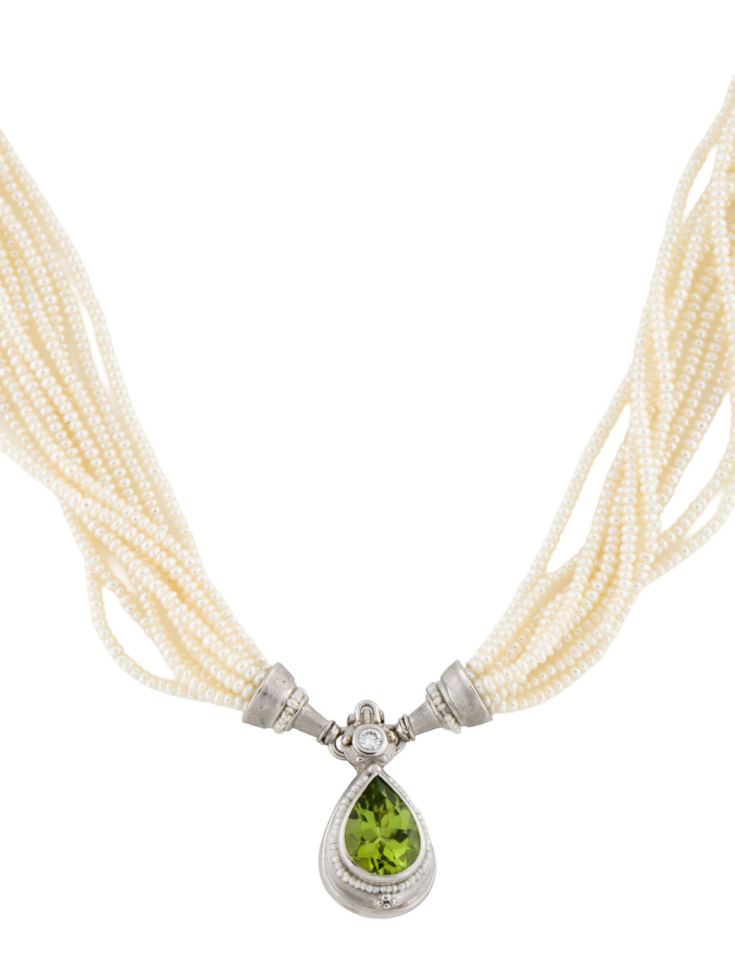 Necklace Platinum Pearl, Peridot & Diamond Enhancer Pendant