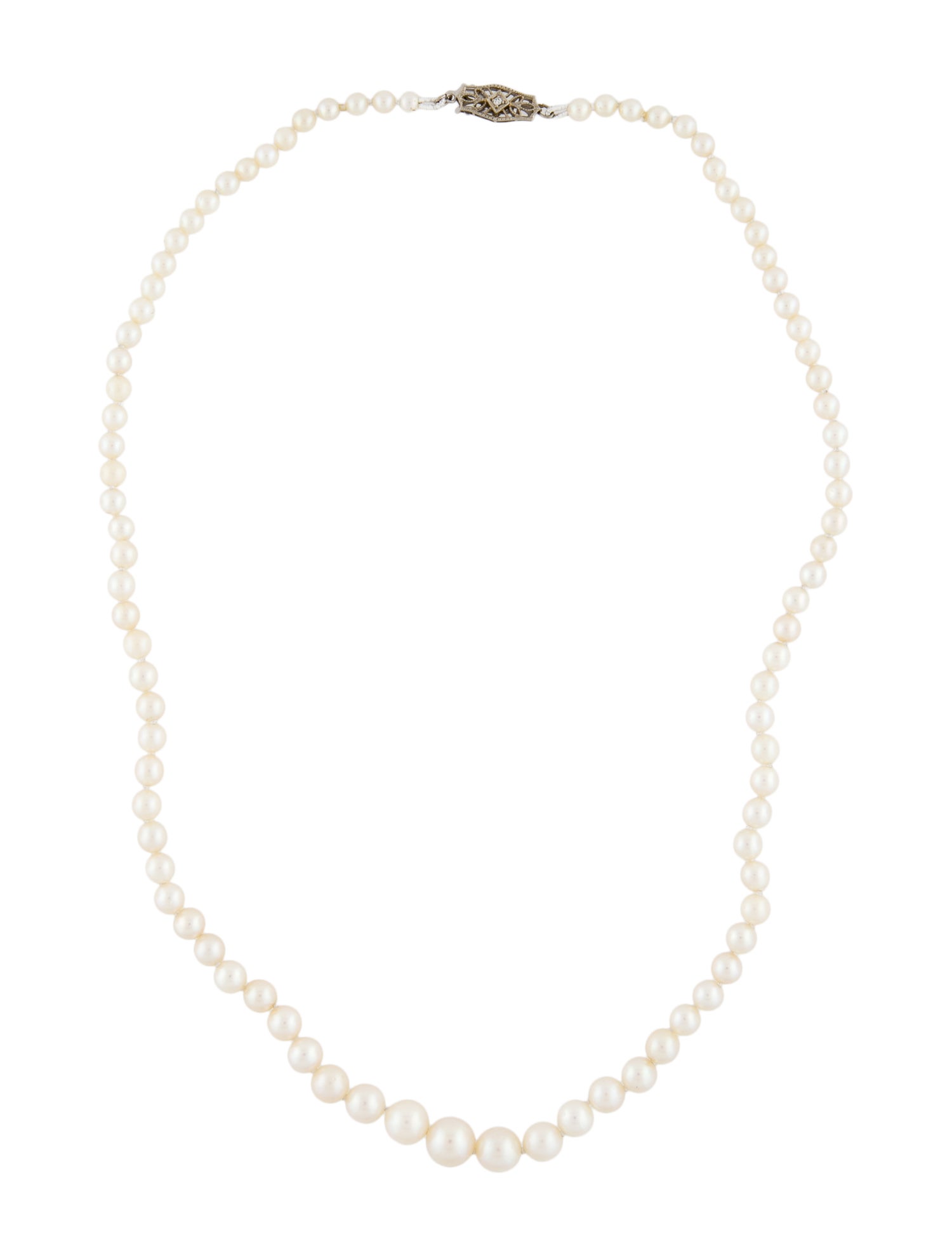 Necklace 14K Diamond Graduated Pearl Strand