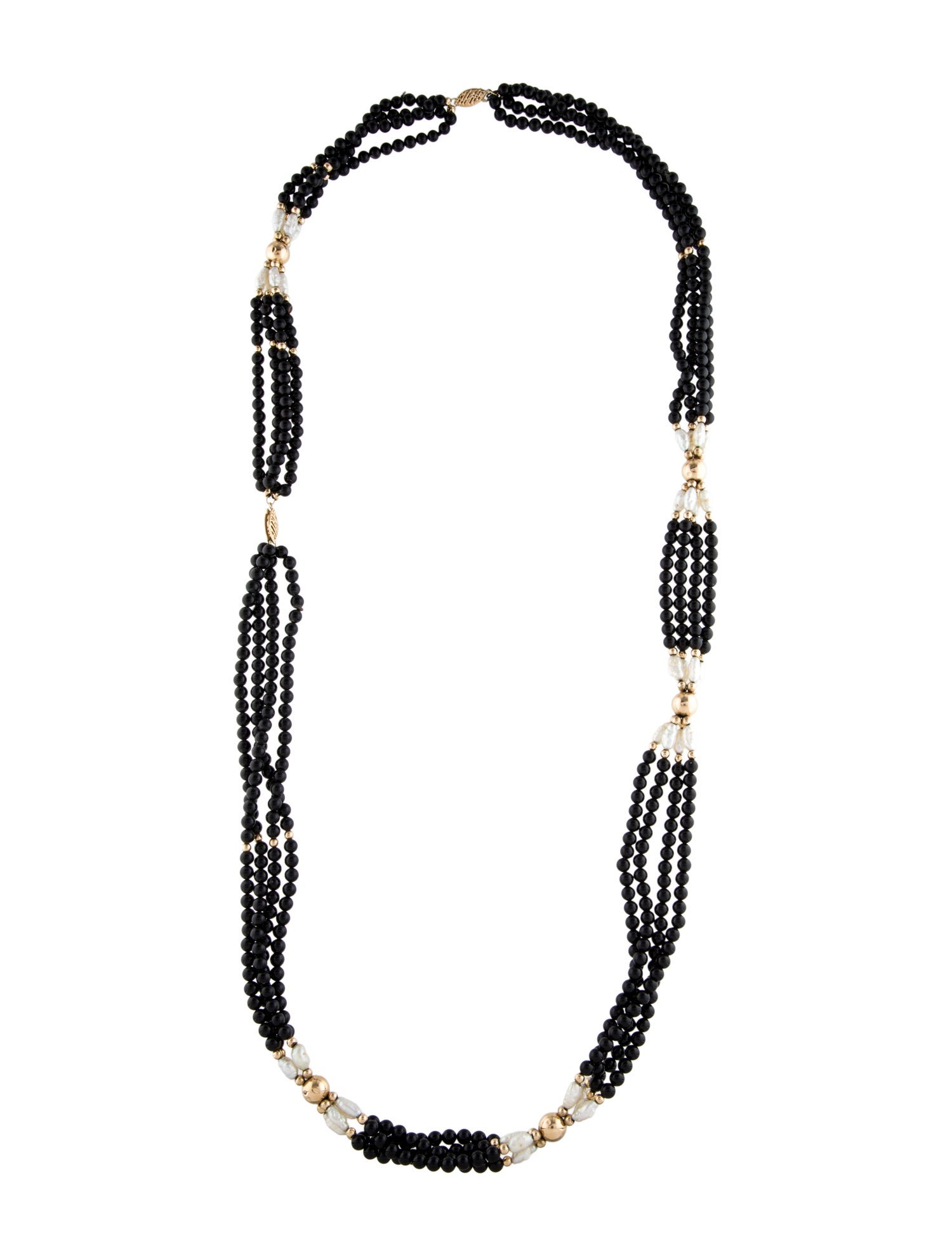 Necklace 14K Pearl & Onyx Bead Multistrand