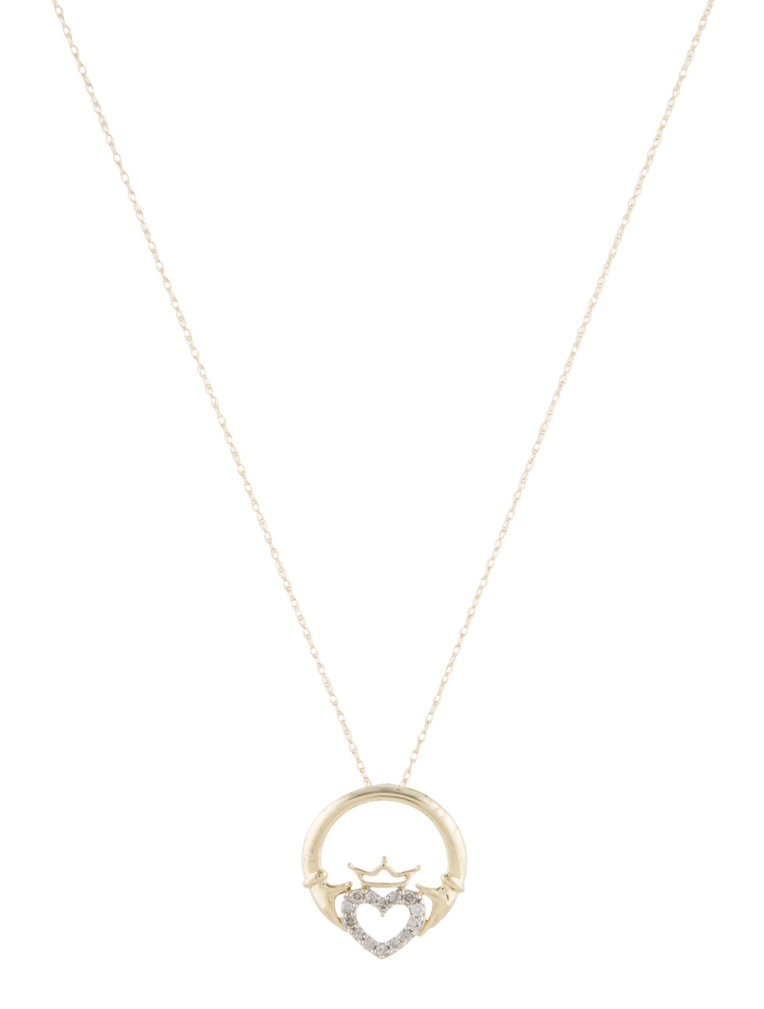 Necklace 10K Diamond Crowned Heart Circle Pendant