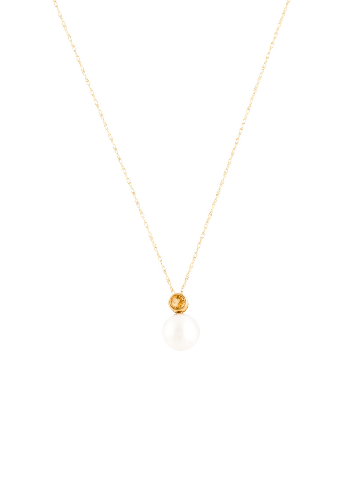 Necklace 14K Pearl & Citrine Pendant Necklace