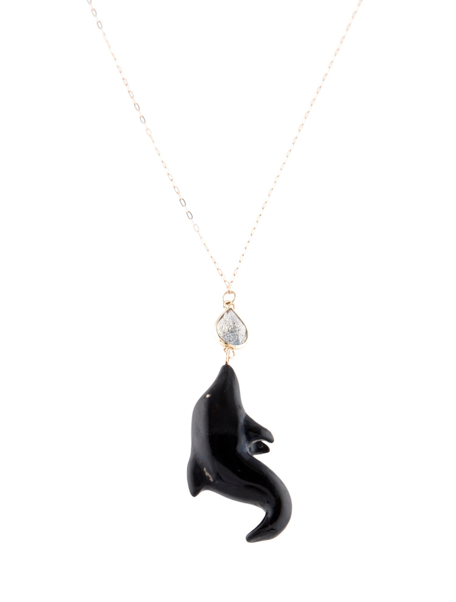 Necklace 14K Coral & Labradorite Dolphin Pendant Necklace