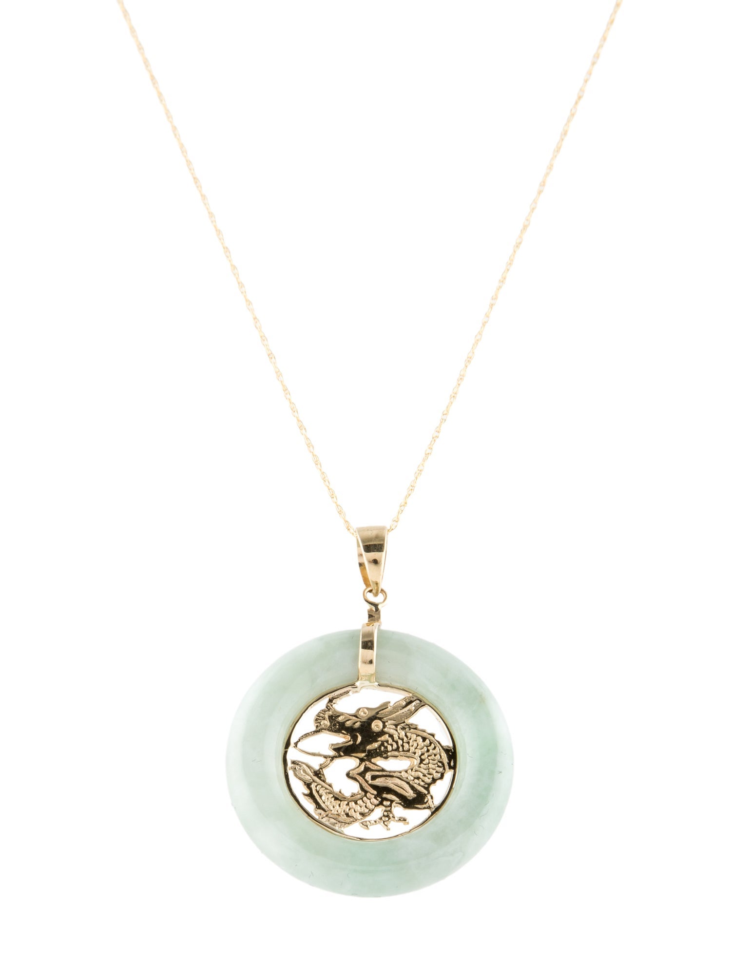 Necklace 14K Jadeite Dragon Pendant Necklace