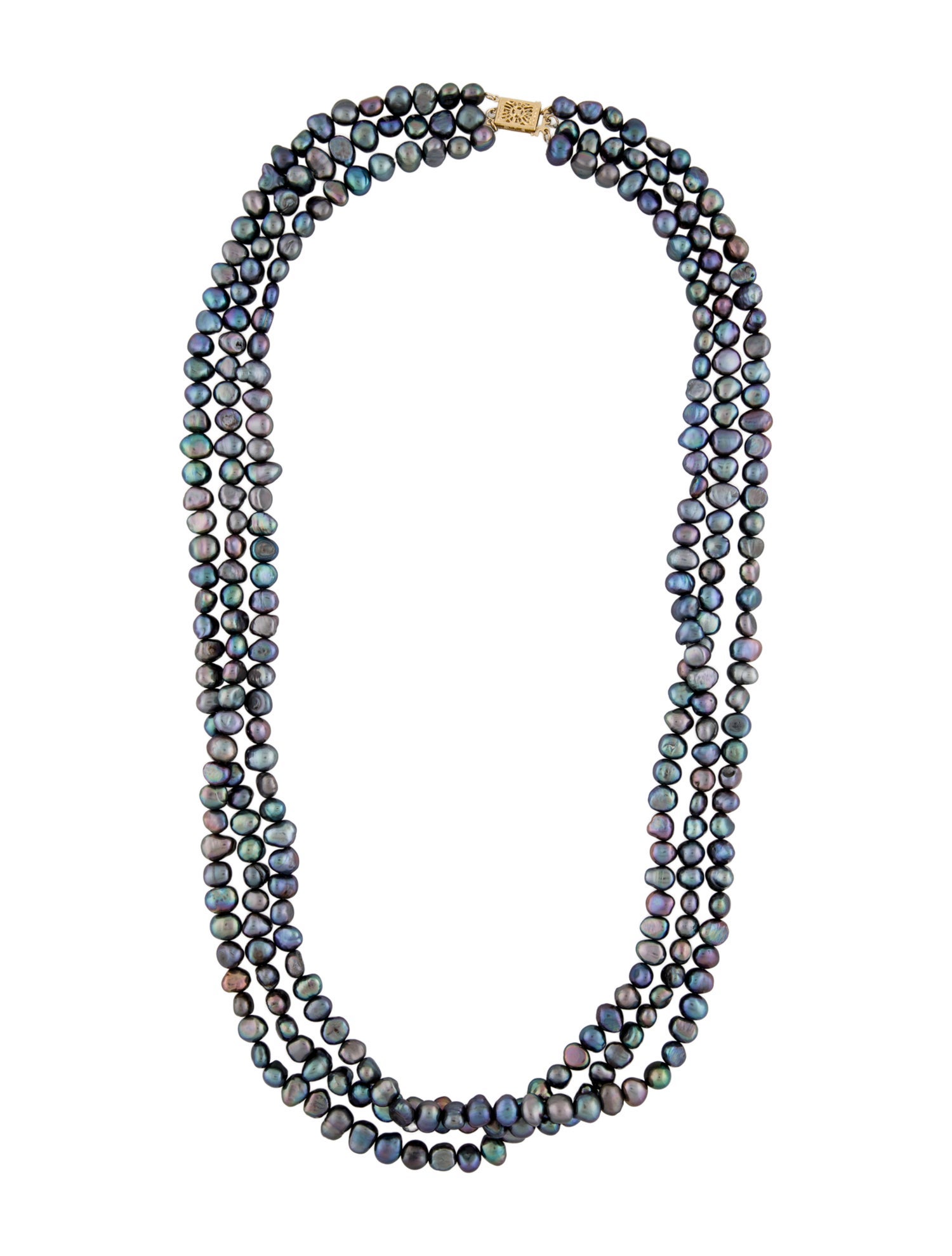 Necklace 14K Dyed Cultured Pearl Three Strand Bead