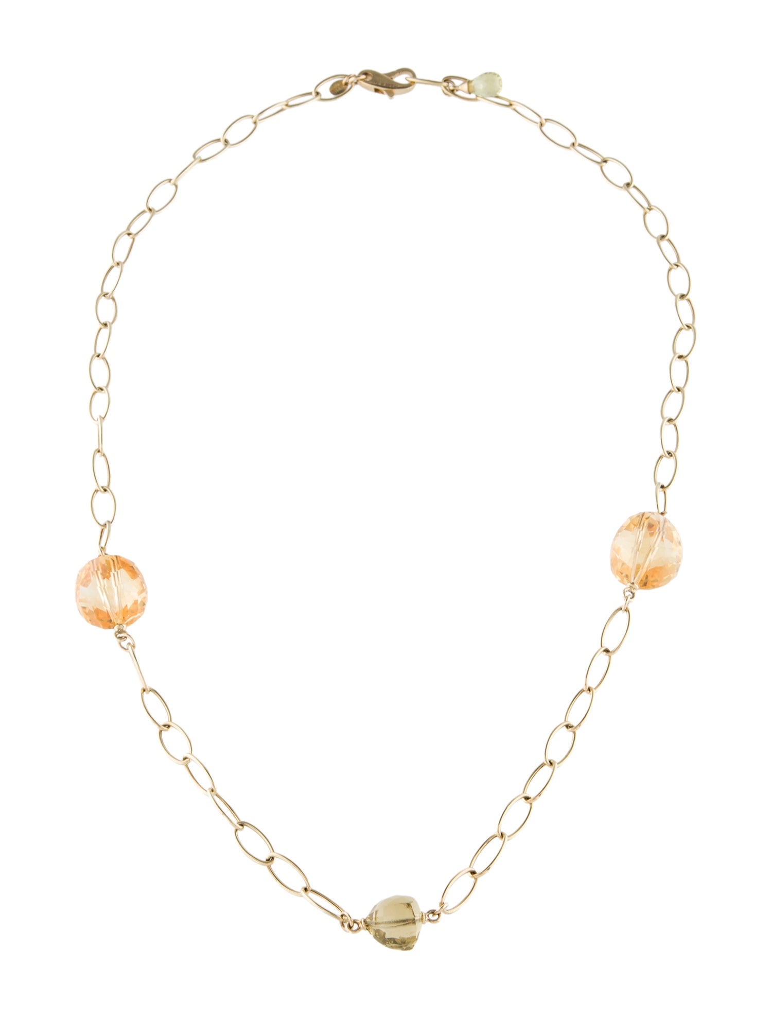 Necklace 14K Citrine & Quartz Station Necklace