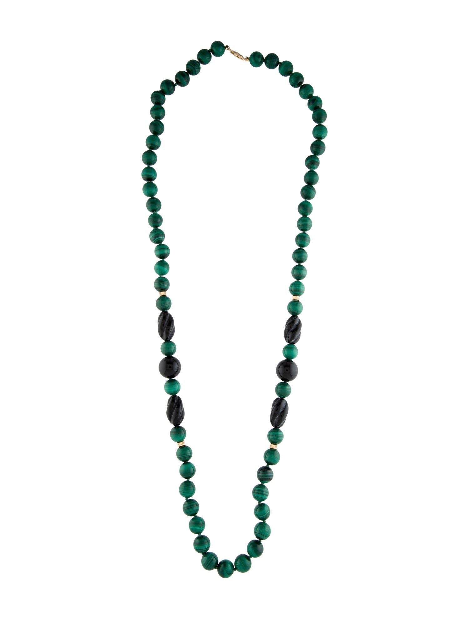 Necklace 14K Malachite & Onyx Bead Strand Necklace