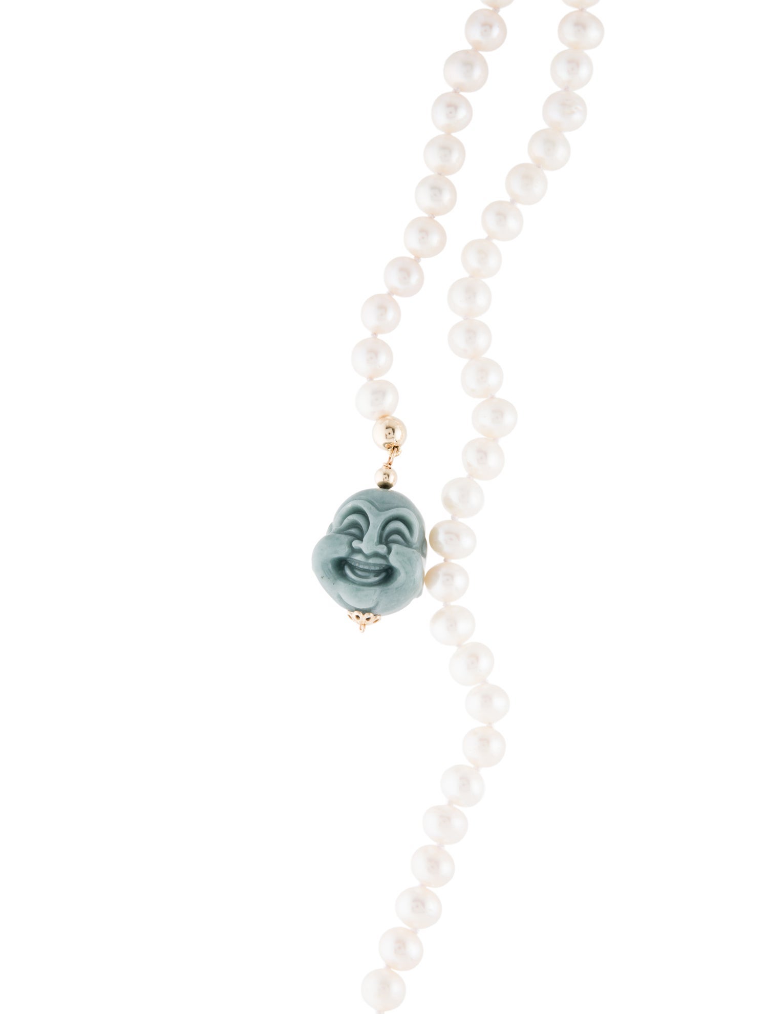 Necklace 14K Pearl & Jadeite Buddha Lariat Necklace