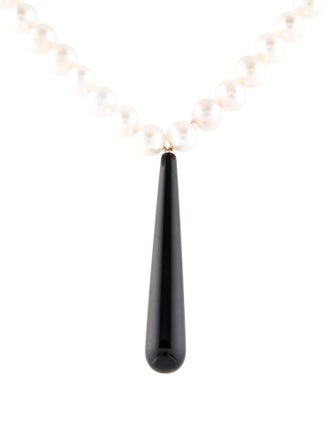 Necklace 14K Pearl & Onyx Bead Pendant Necklace