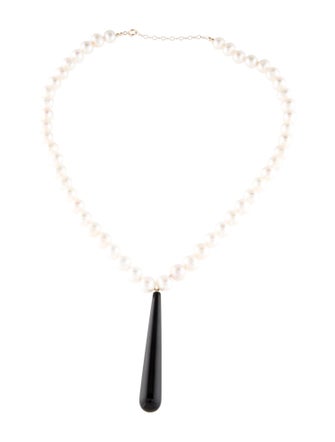 Necklace 14K Pearl & Onyx Bead Pendant Necklace