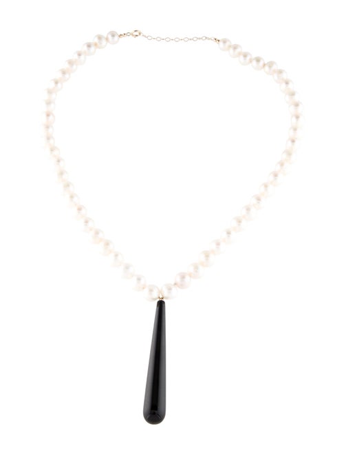 Necklace 14K Pearl & Onyx Bead Pendant Necklace