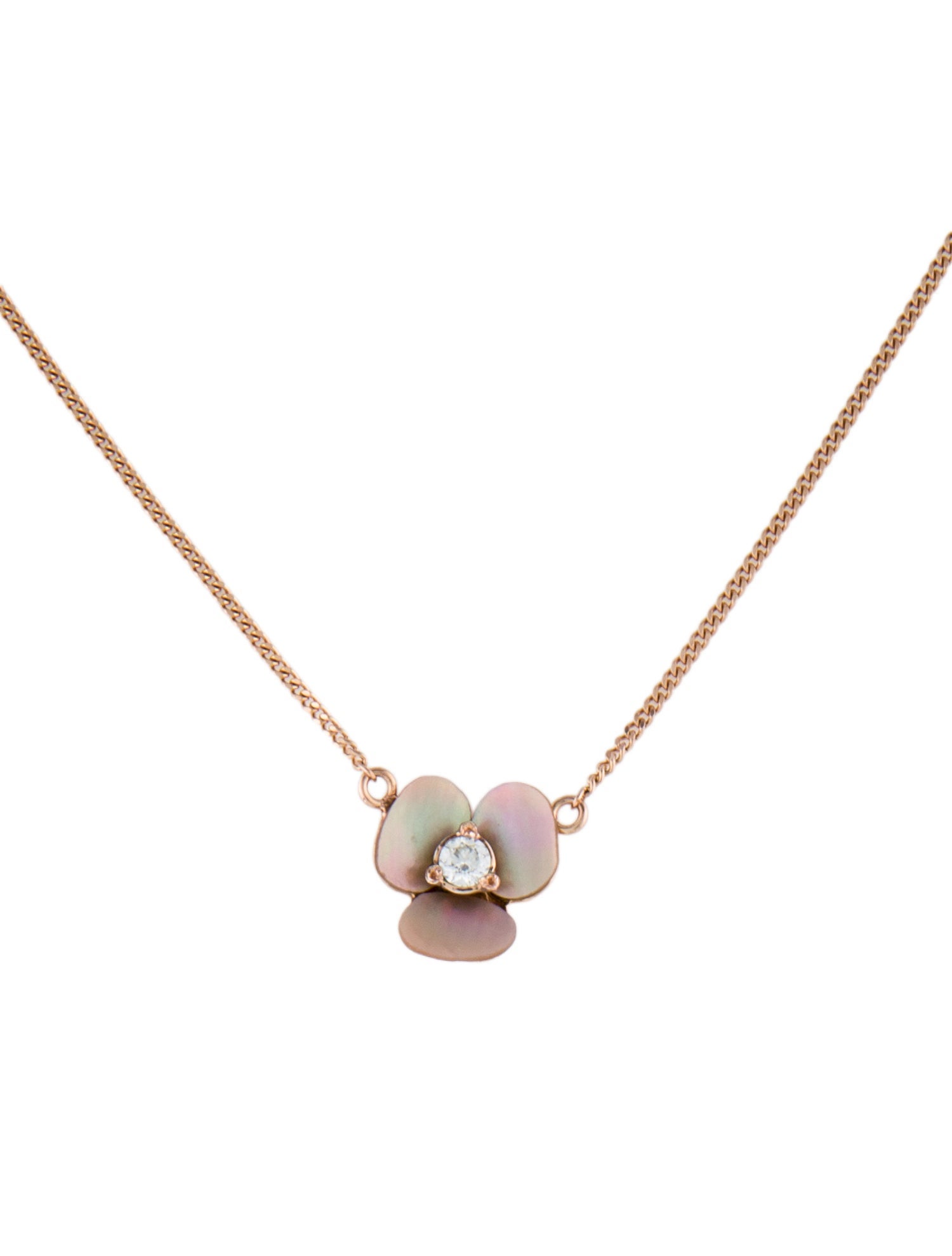 Necklace 14K Mother of Pearl & Diamond Flower Pendant