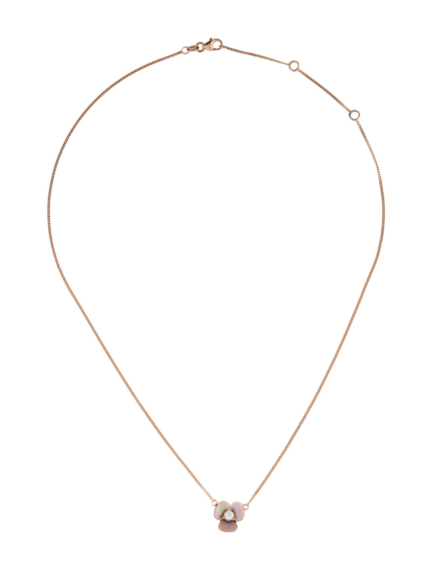 Necklace 14K Mother of Pearl & Diamond Flower Pendant