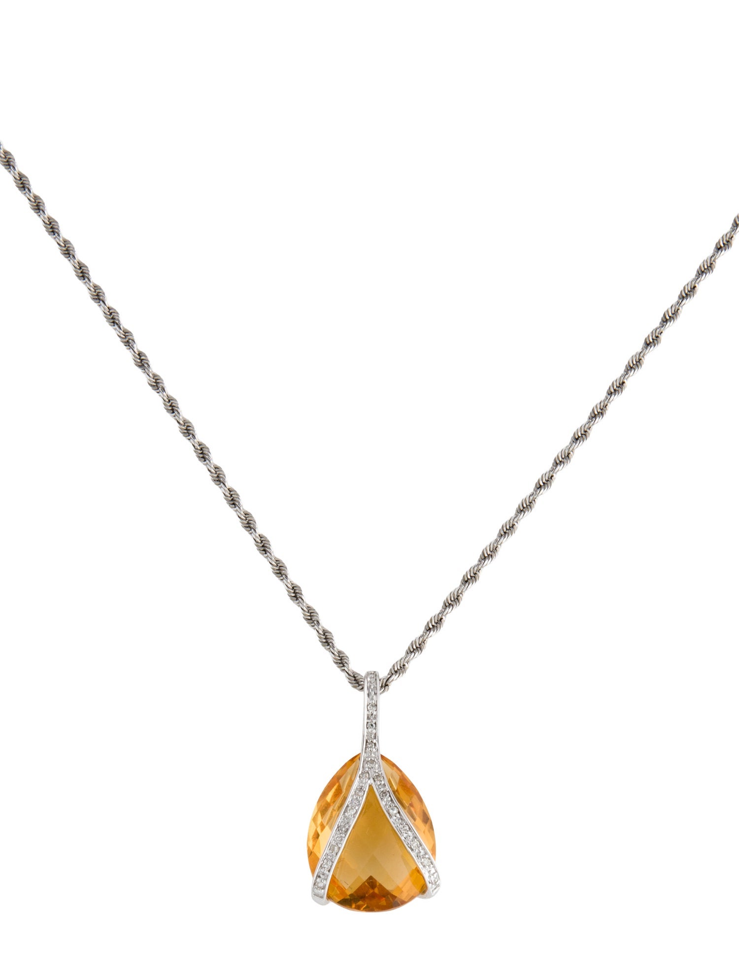 Necklace 14K Citrine & Diamond Pendant