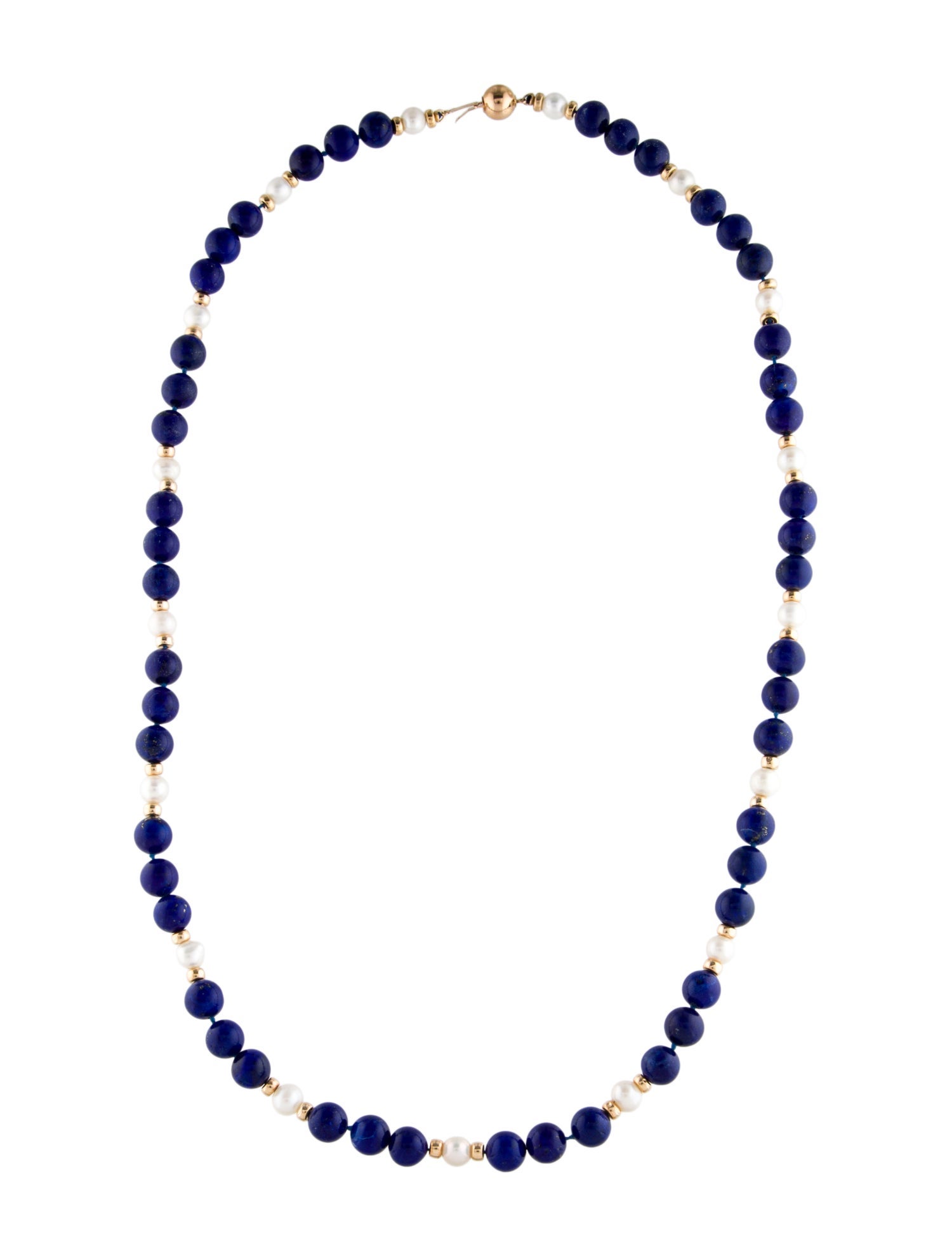 Necklace 14K Pearl & Lapis Bead Strand