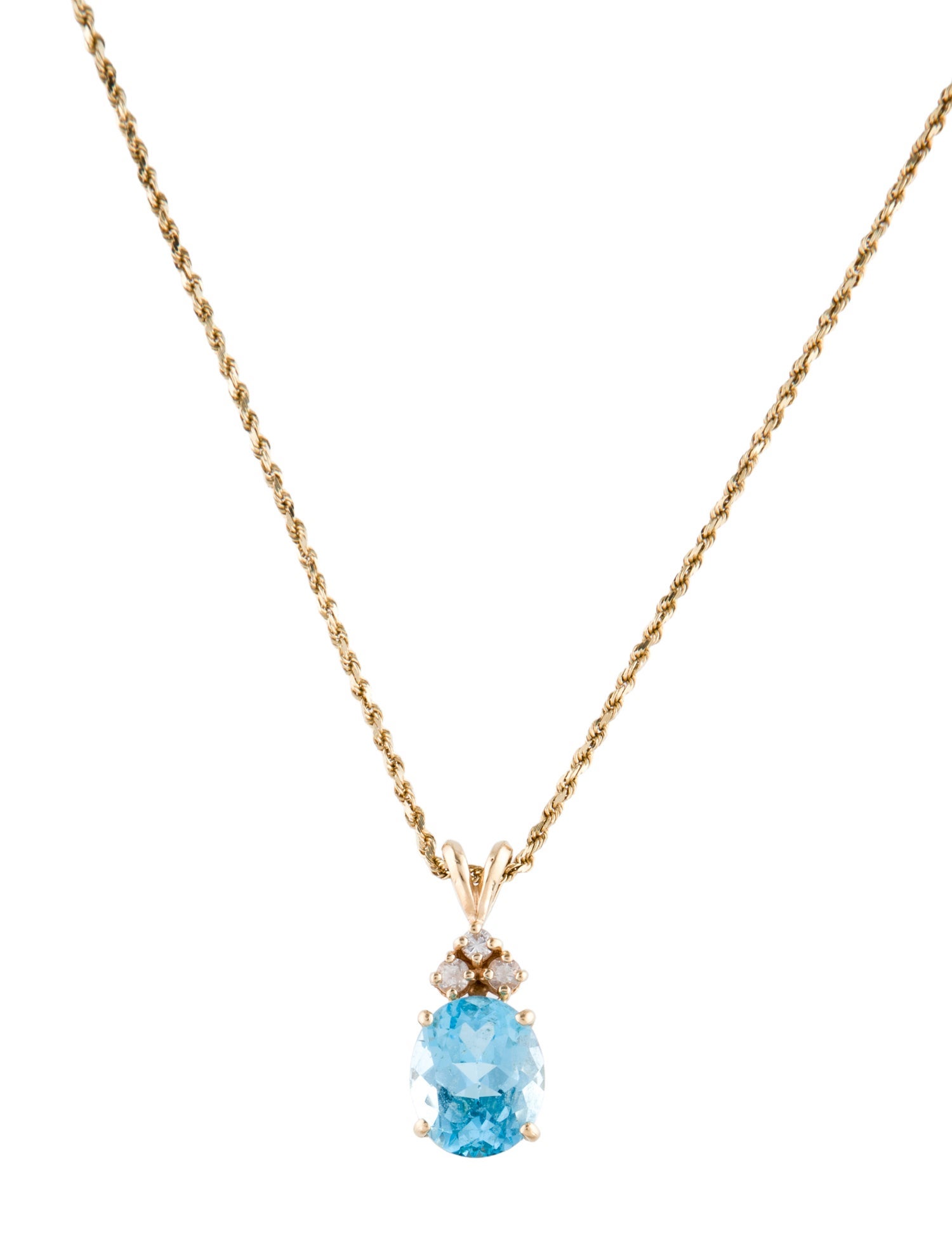 Necklace 14K 5.89ct Topaz & Diamond Pendant
