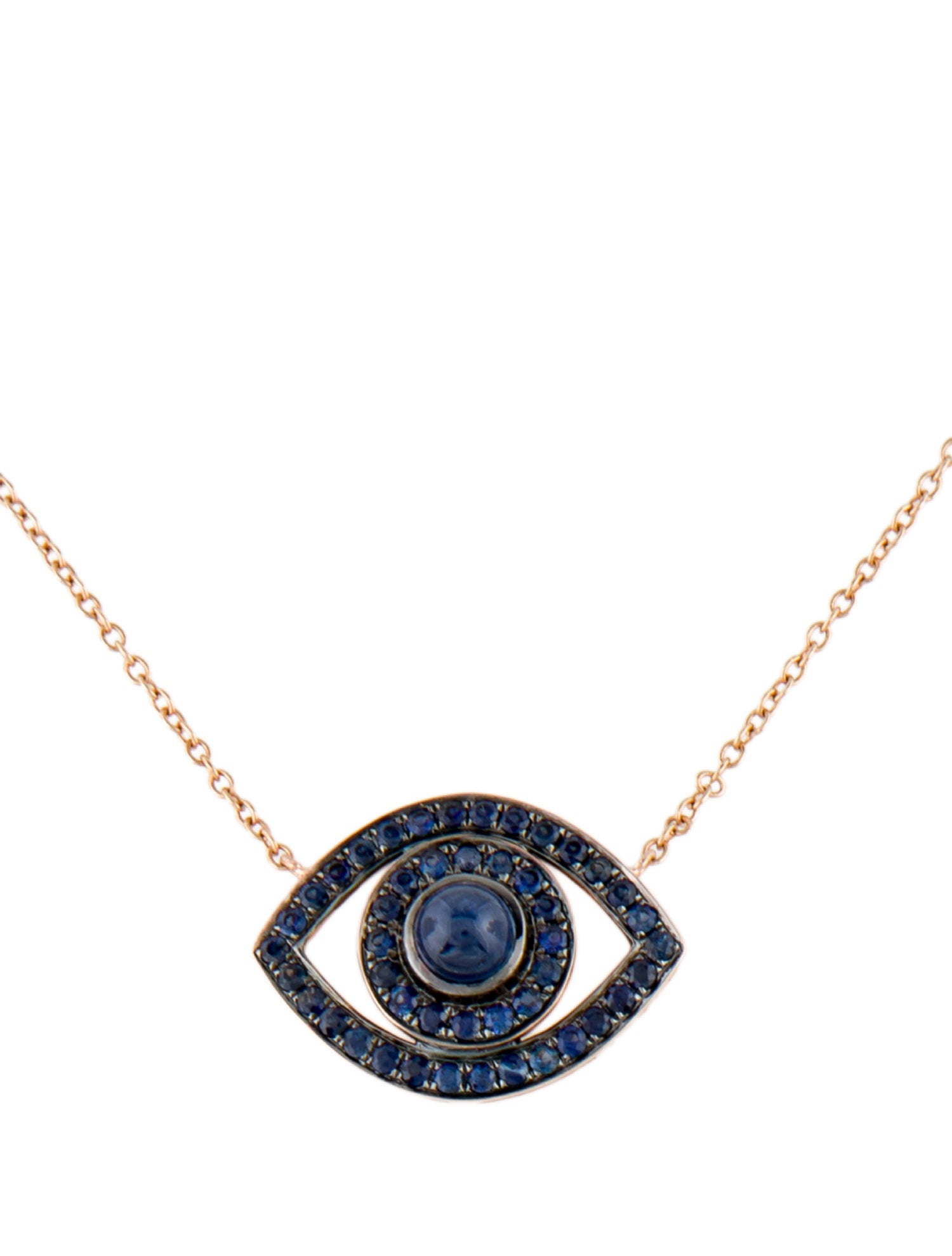 Necklace 18K Sapphire Evil Eye Pendant w/ 14K Chain
