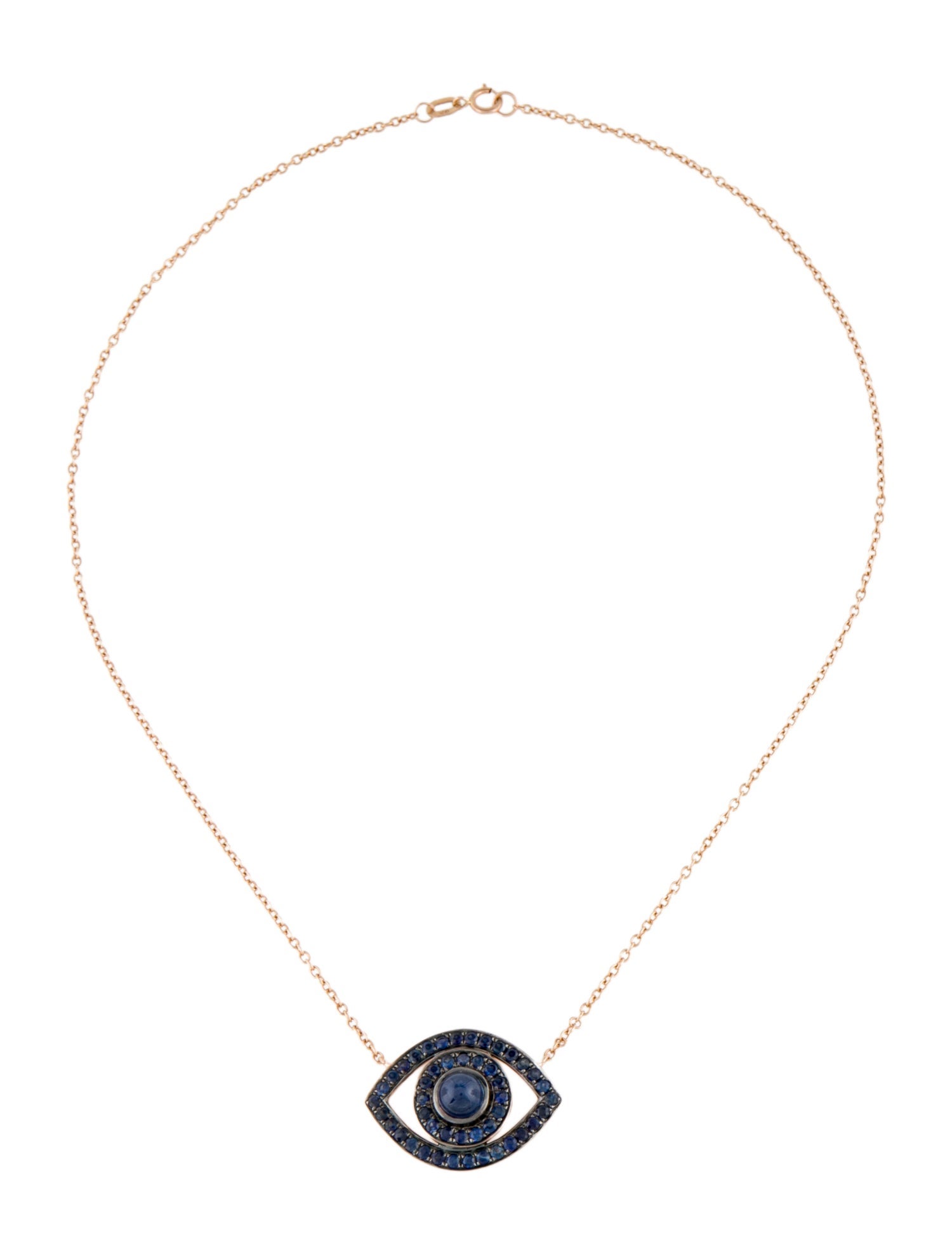 Necklace 18K Sapphire Evil Eye Pendant w/ 14K Chain