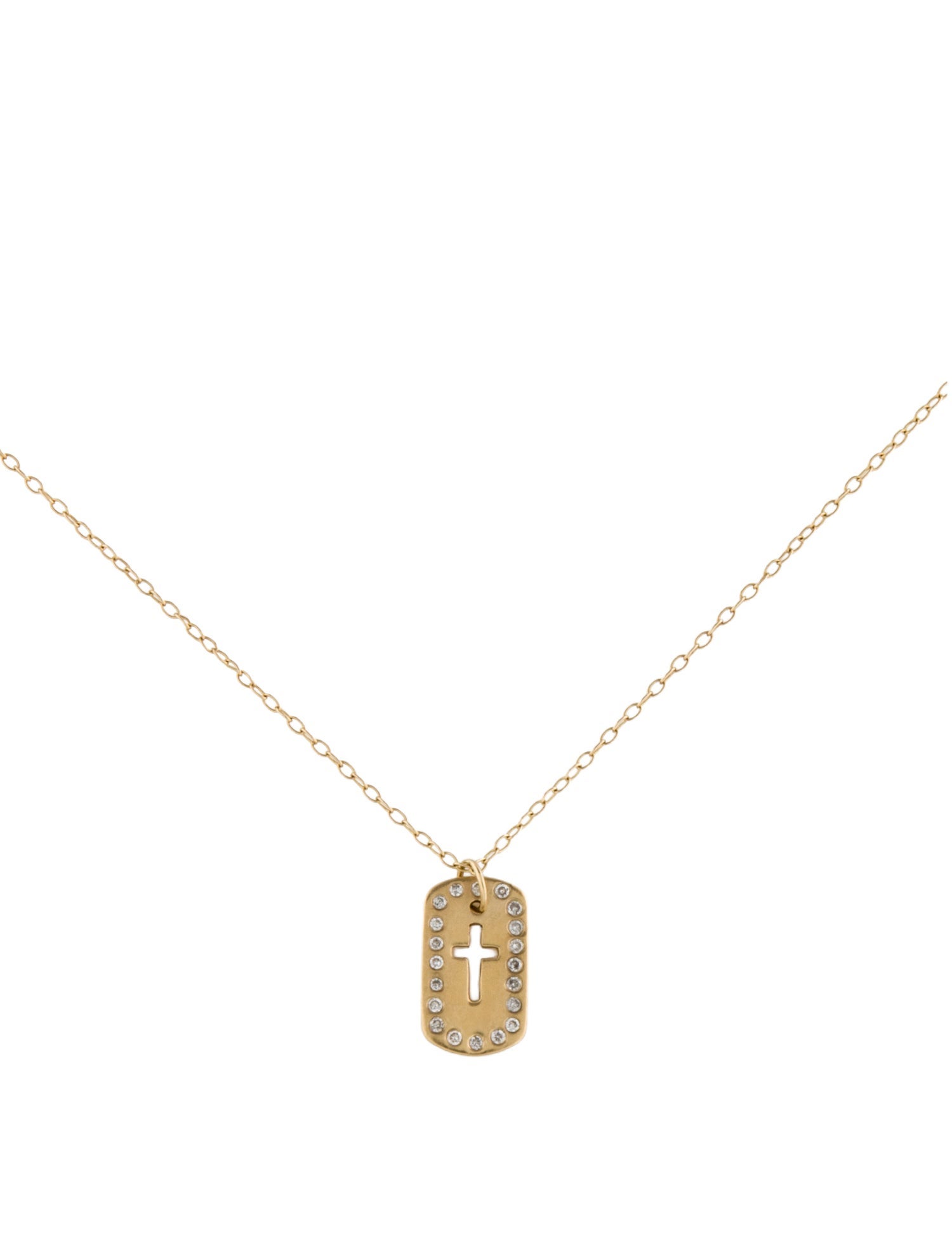 Necklace 14K Diamond Cross Dog Tag Pendant