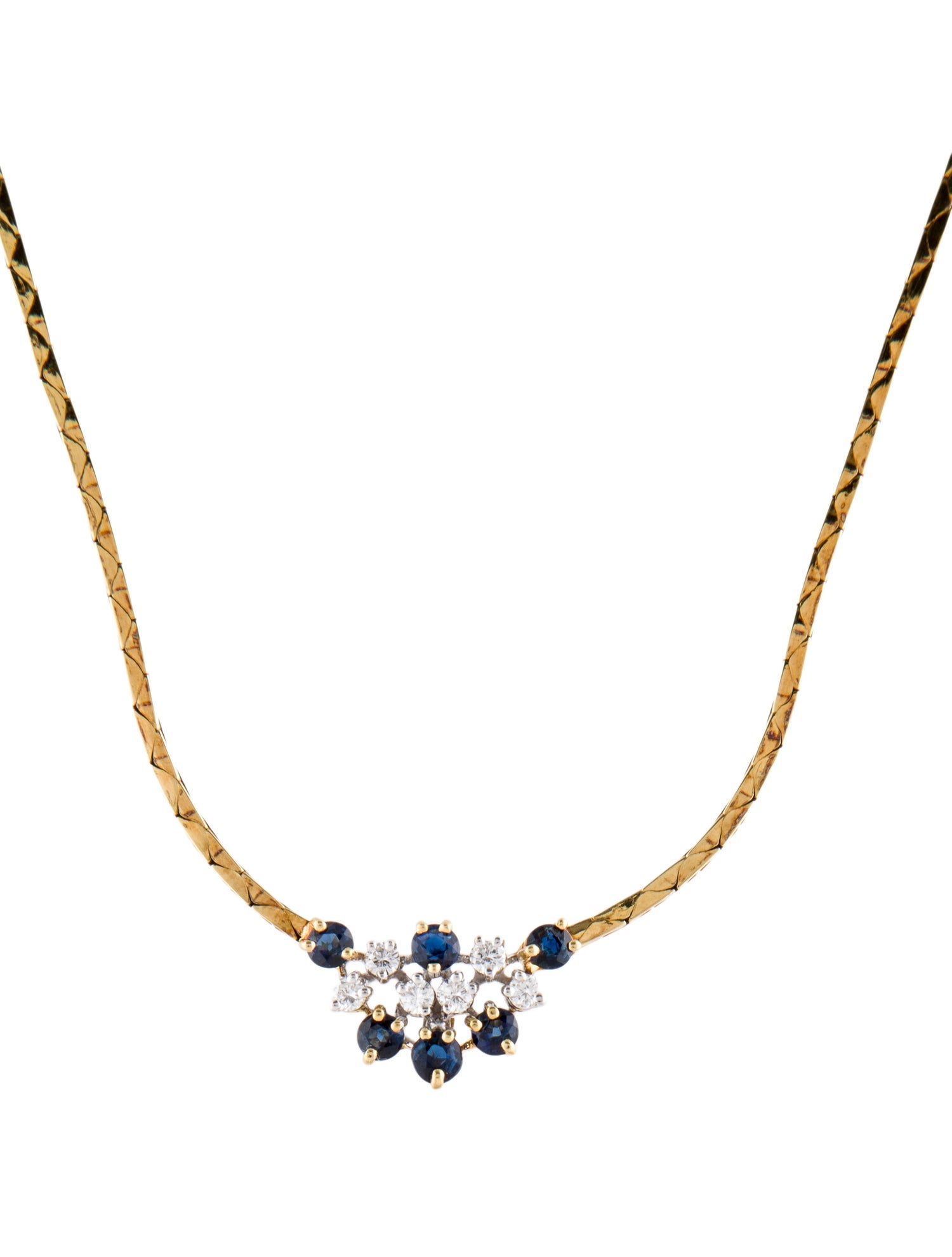 Necklace 18K Diamond & Sapphire Cluster Pendant