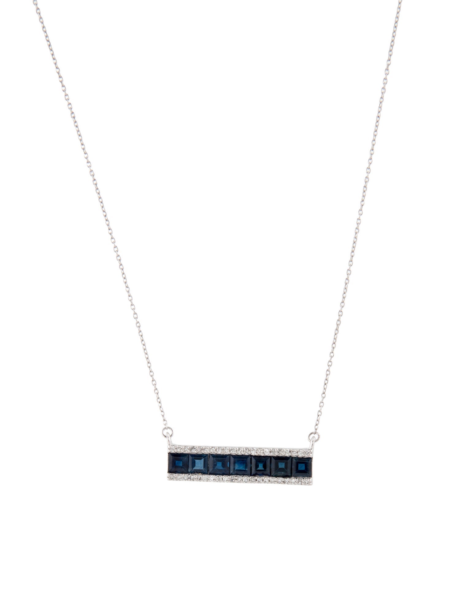 Necklace 14K 2.10ct Sapphire & Diamond Bar Pendant