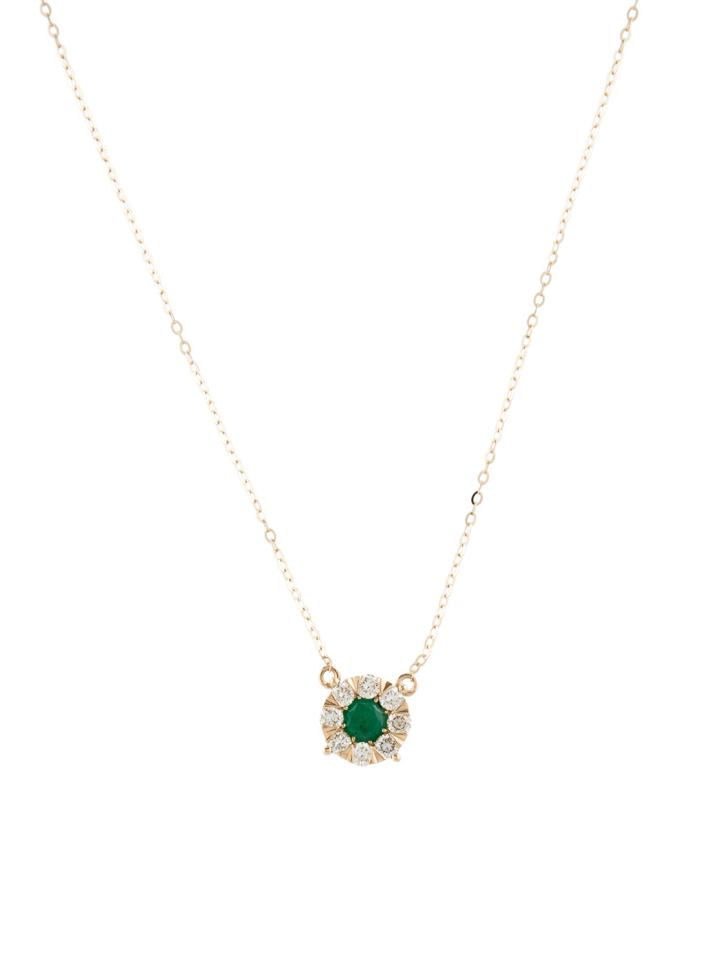 Necklace 14K Emerald & Diamond Pendant Necklace