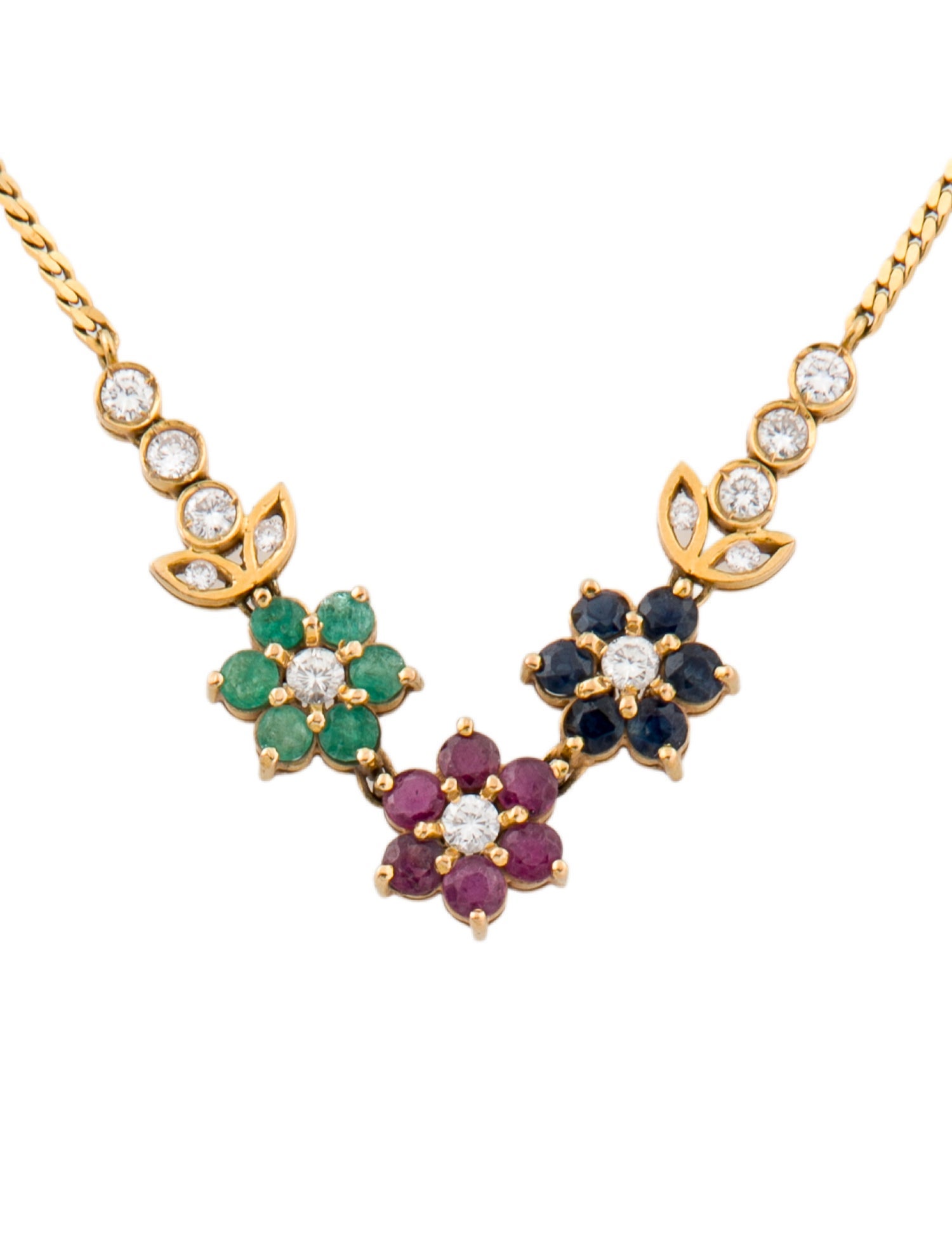 Necklace 18K Multistone & Diamond Flower Collar