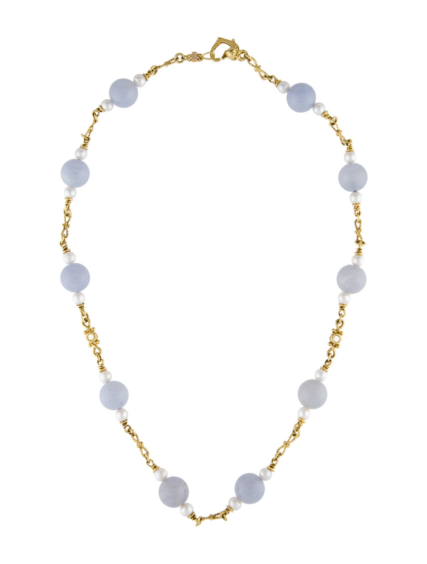 Necklace 18K YG Pearl,Chalcedony & Diamond Bead