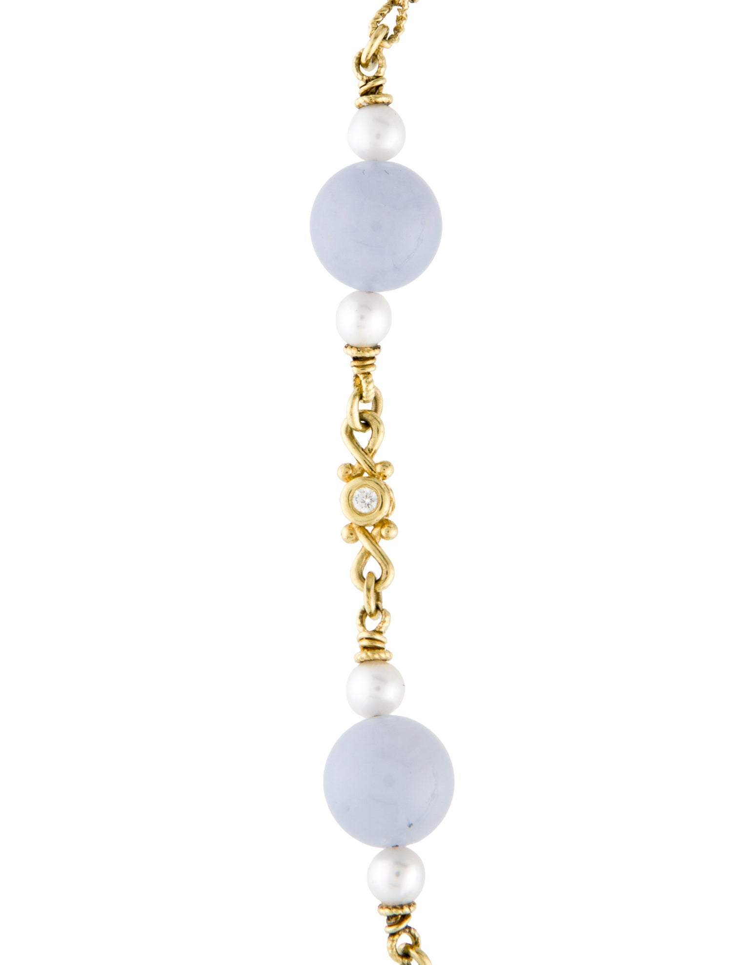 Necklace 18K YG Pearl,Chalcedony & Diamond Bead