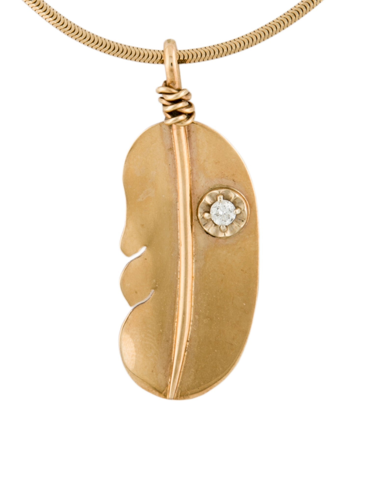 Necklace 14K Diamond Feather Pendant