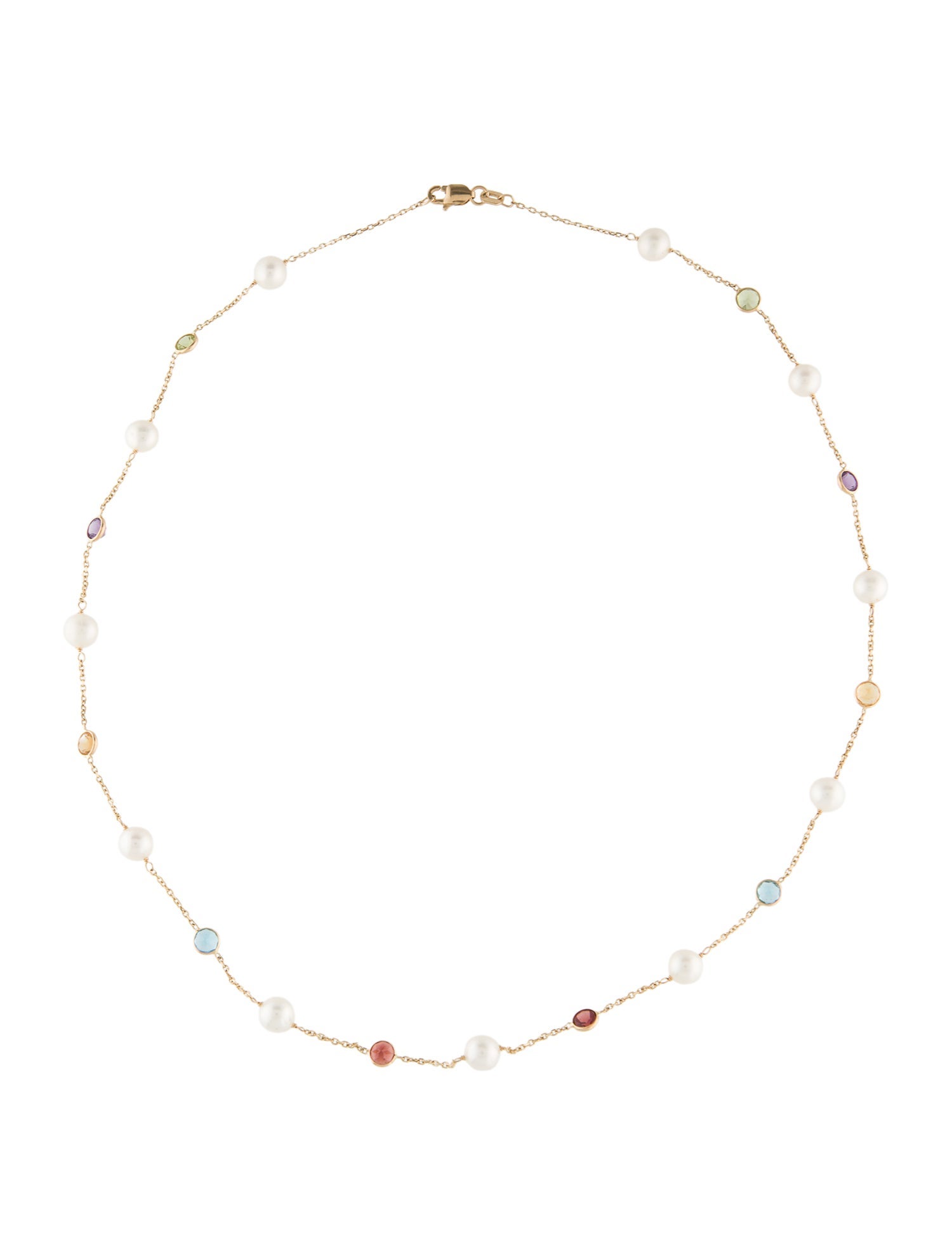 Necklace 14K Pearl & Multistone Station Necklace