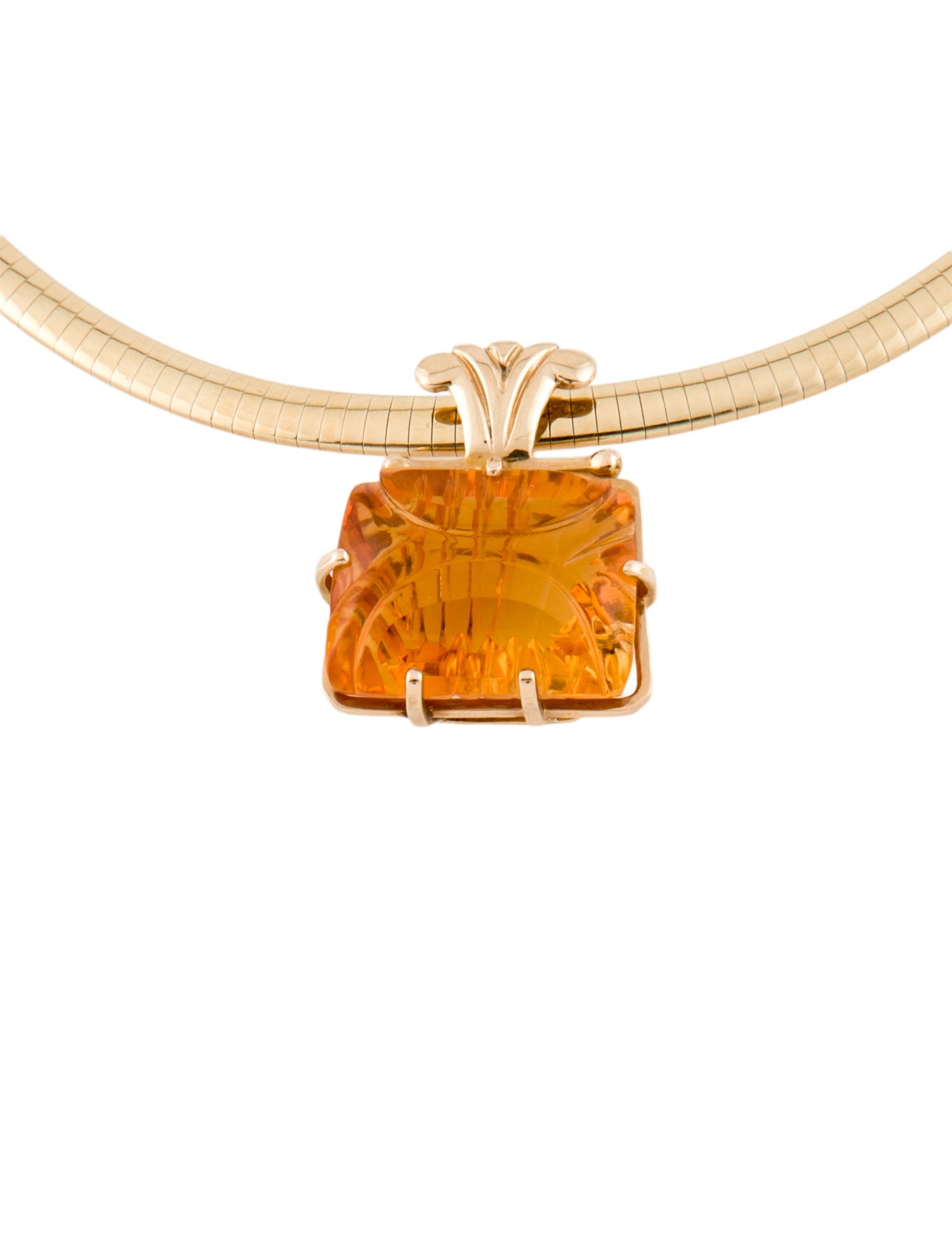 Necklace 14K Citrine Carved Pendant