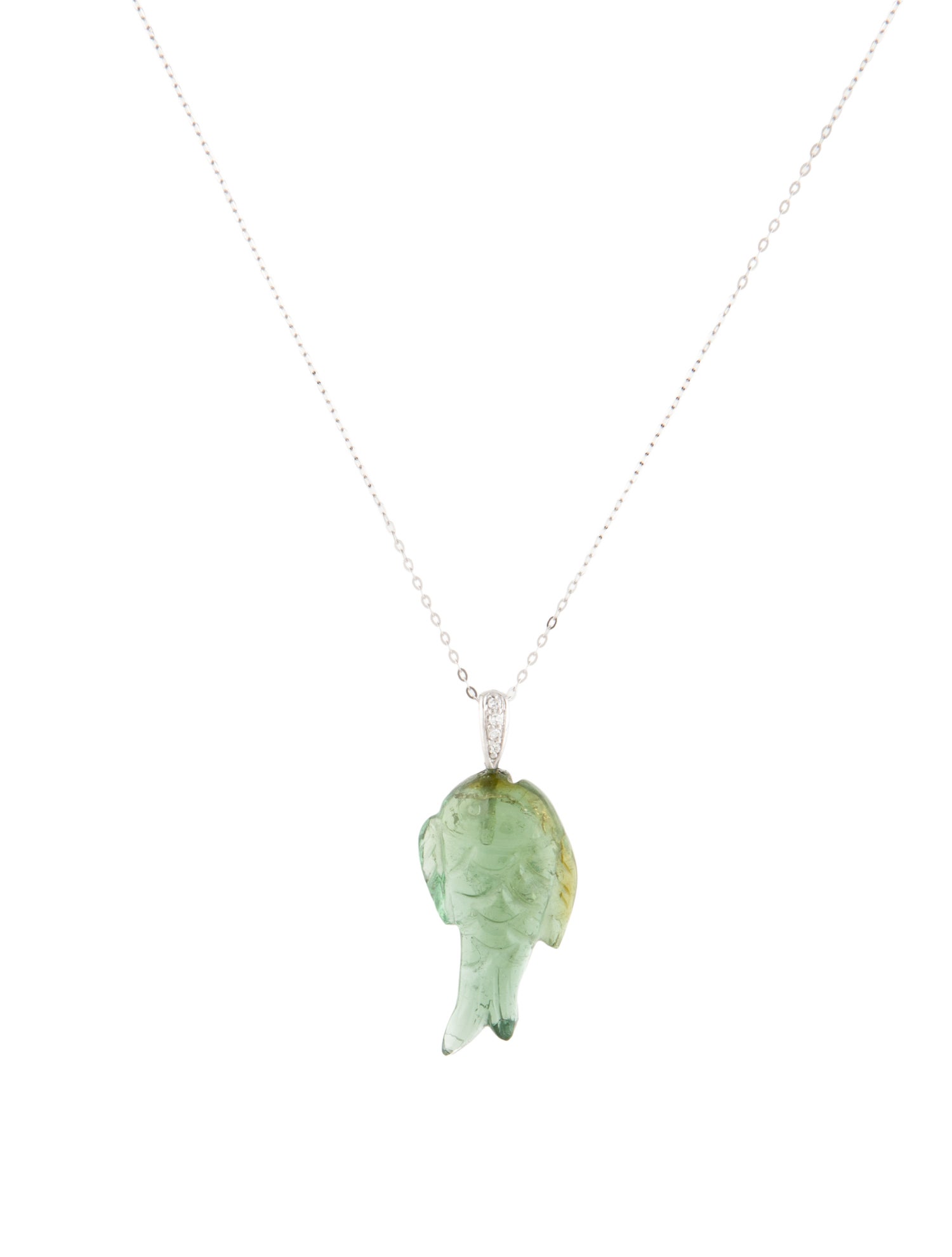 Necklace 14K Diamond & Tourmaline Fish Pendant