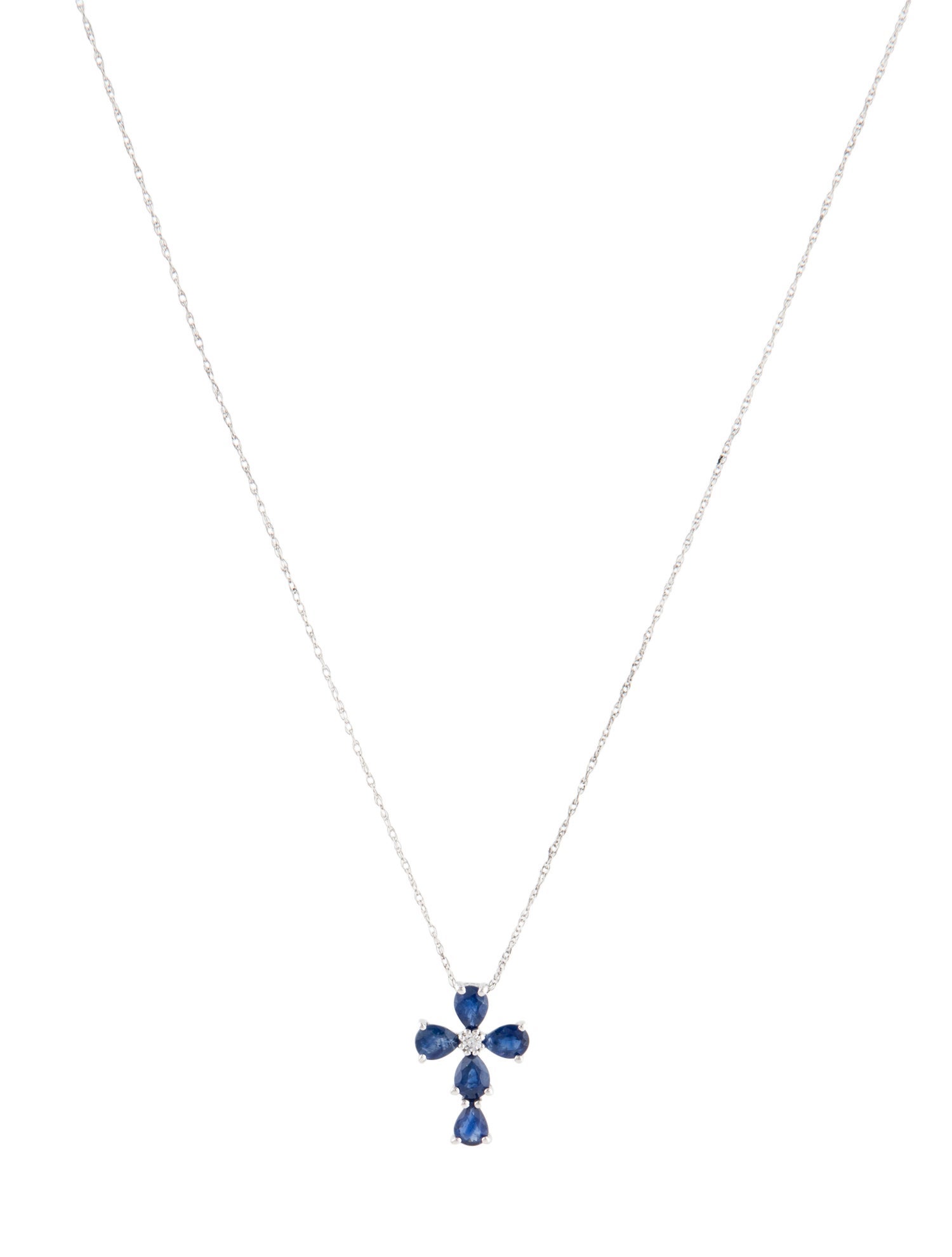 Necklace 14K Sapphire & Diamond Cross Pendant Necklace